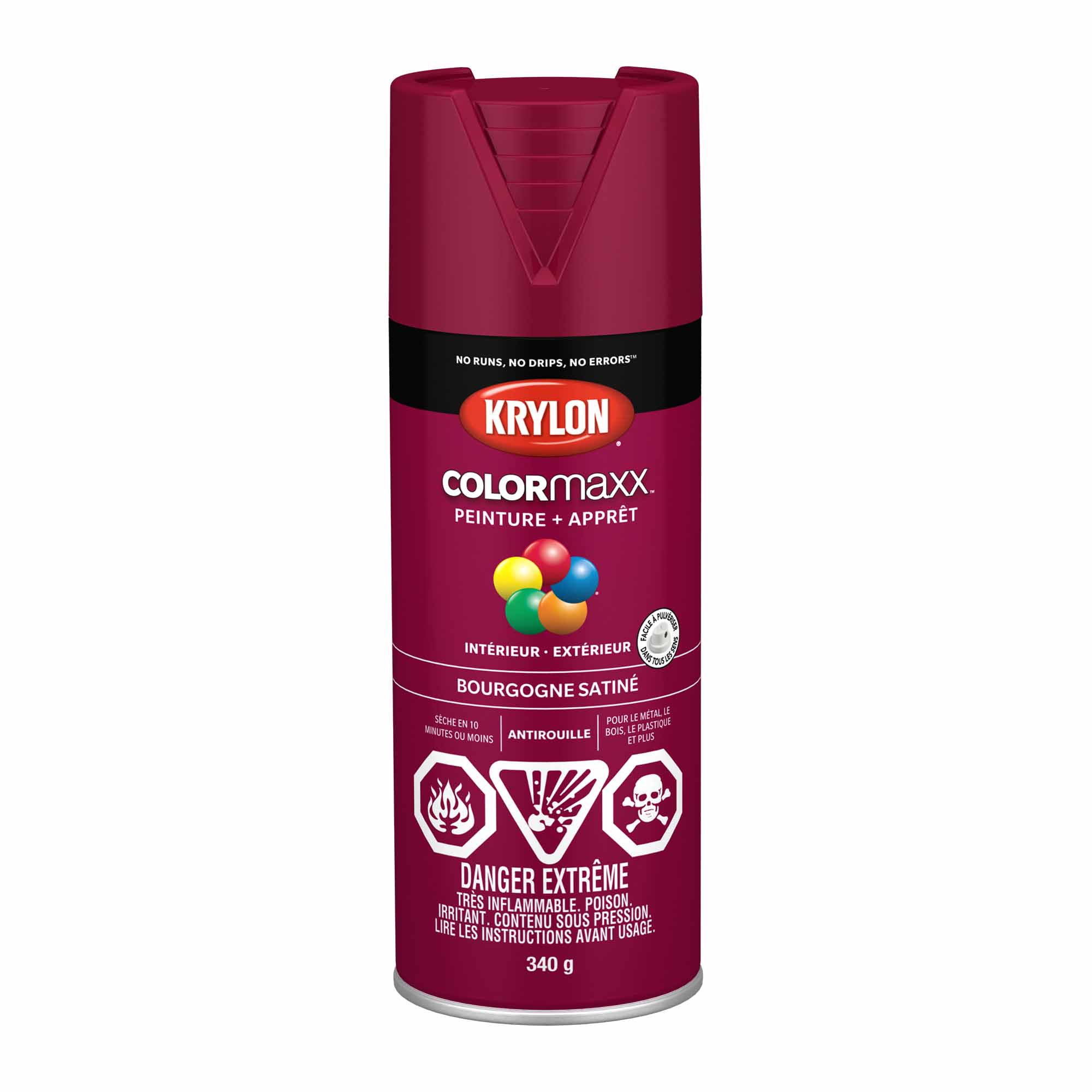 Krylon aérosol COLORMAXX peinture + apprêt bourgogne satiné, 340 g