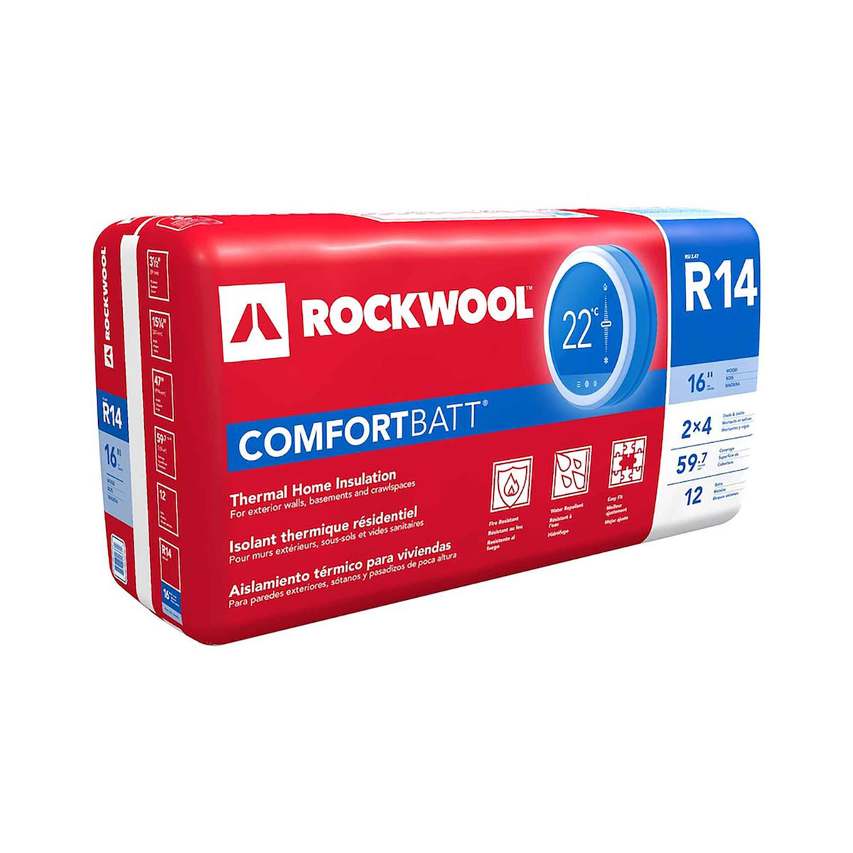 Isolant thermique résidentiel R14 Comfortbatt pour ossatures de bois, 3-1/2&quot; x 15-1/4&quot; x 47&quot; (59,7 pi²)