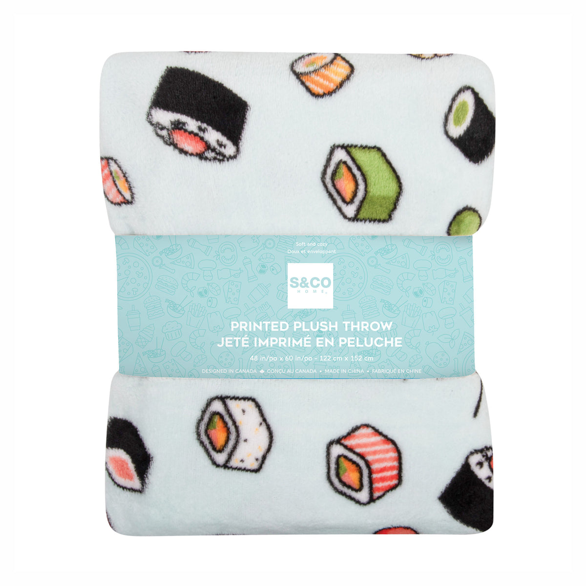 Jeté imprimé en peluche, 48" x 60" (sushi)