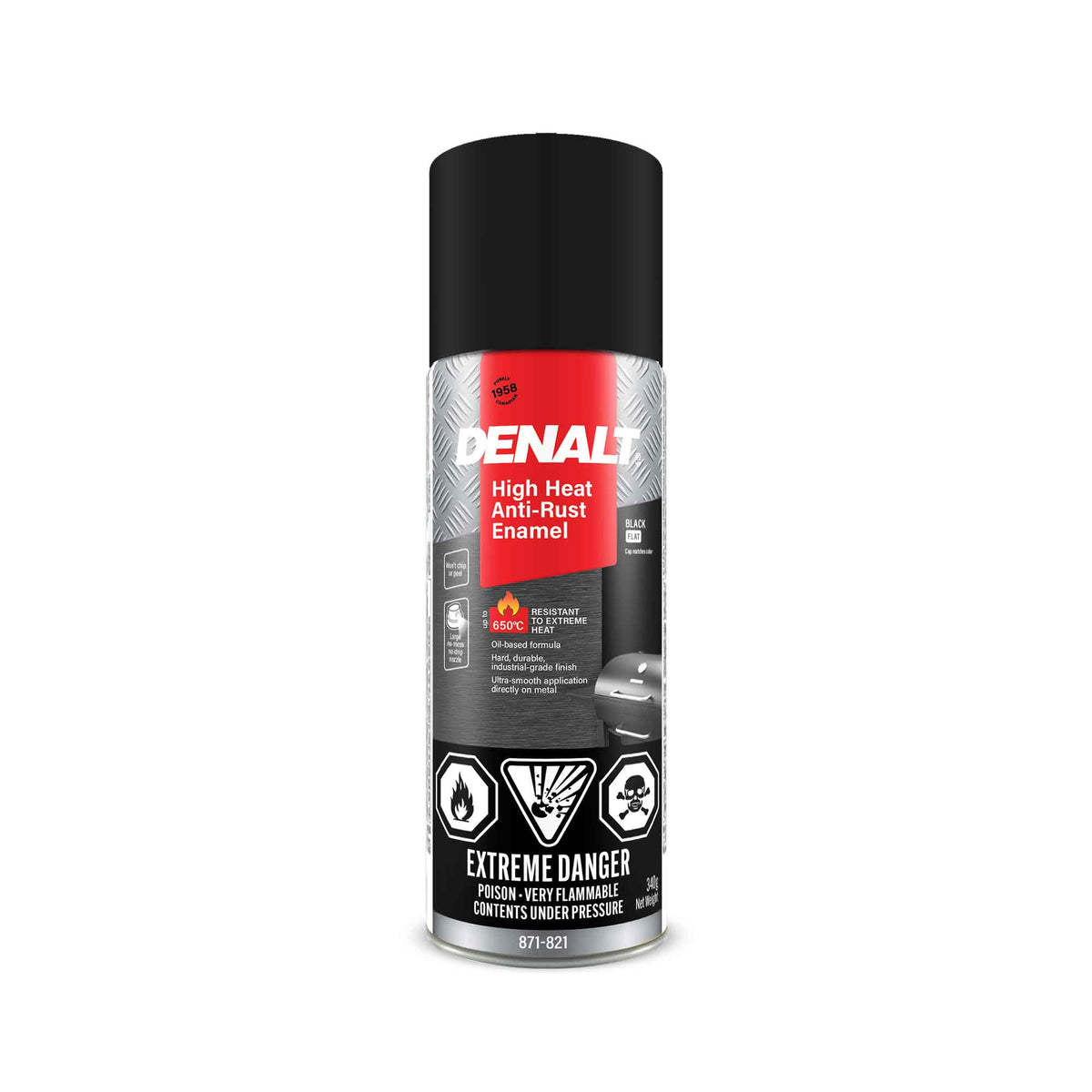 Émail antirouille en aérosol haute température à base d’huile, 340 g (noir mat)
