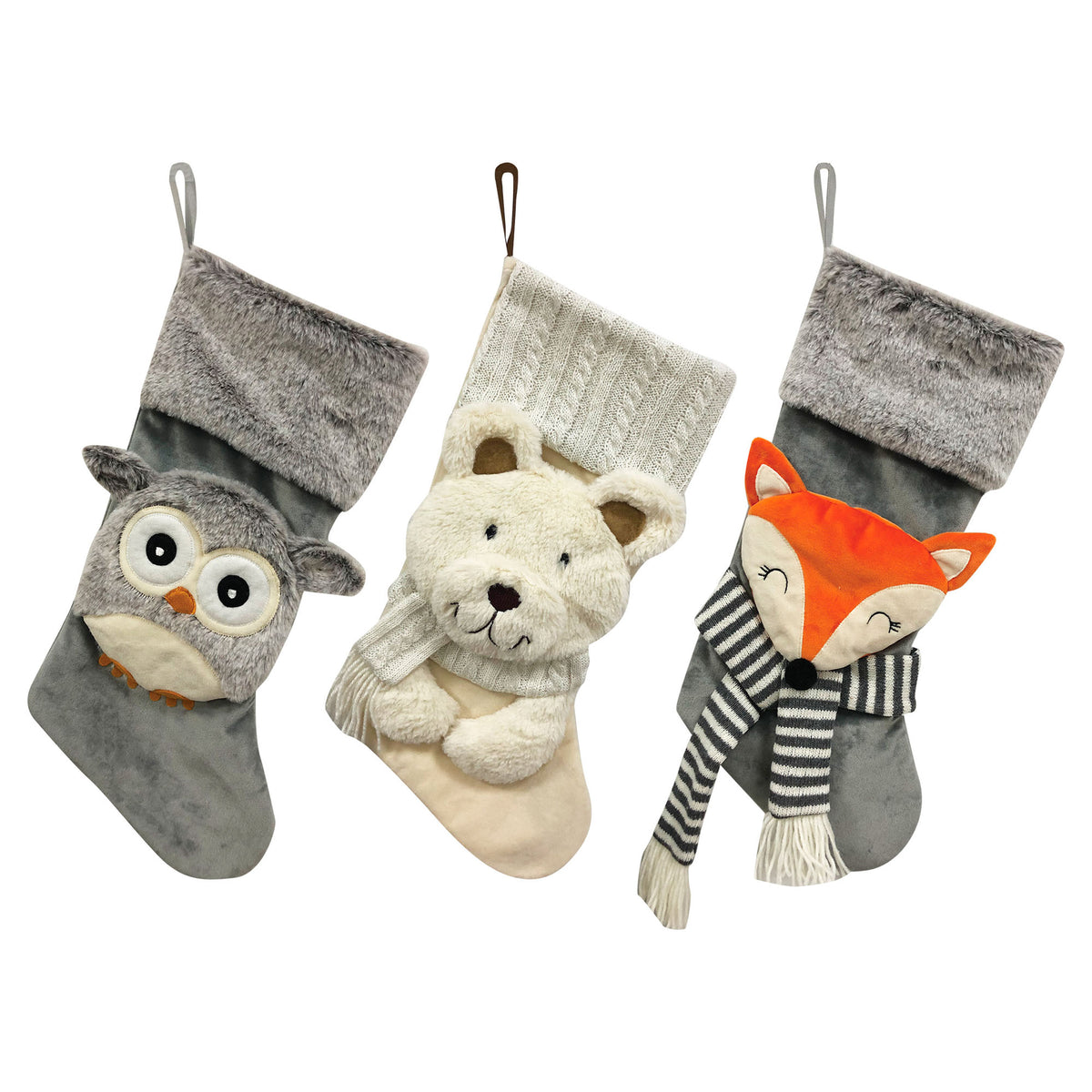 Bas de Noël avec figure d'animal en peluche 3D, choix entre 3 modèles