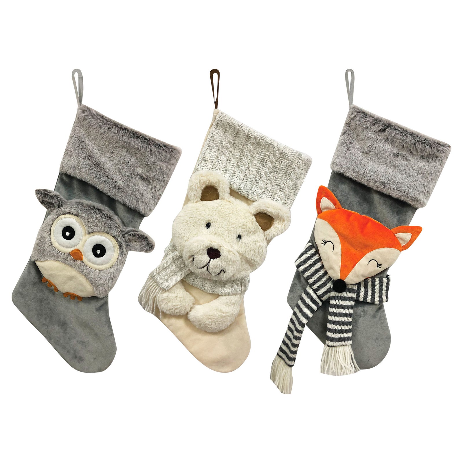 Bas de Noël avec figure d'animal en peluche 3D, choix entre 3 modèles