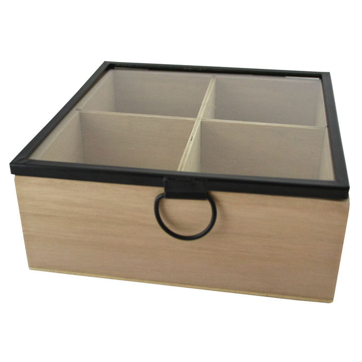 Boîte de rangement à 4 compartiments en bois et métal, 6,29" x 6,29" x 2,75"
