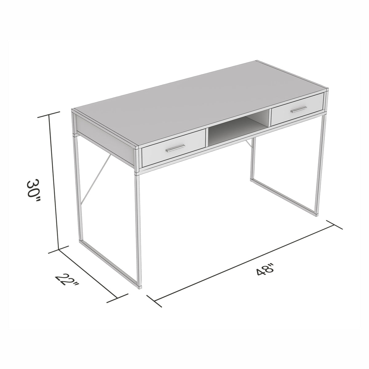 Bureau de travail avec 2 tiroirs et 1 étagère, 48" x 22" x 30"