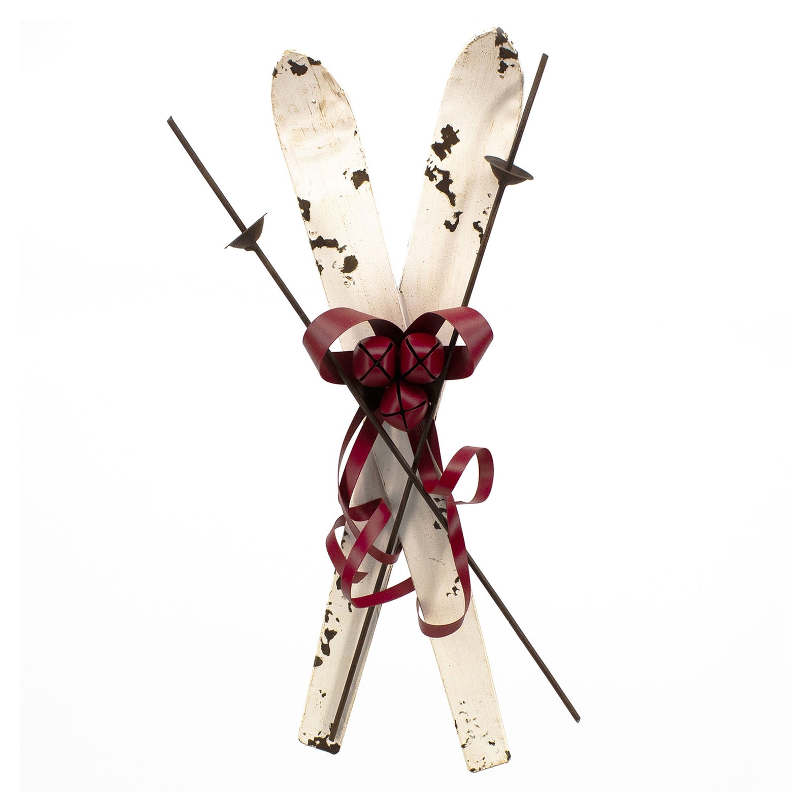 Décoration de skis en métal blanc, 17''