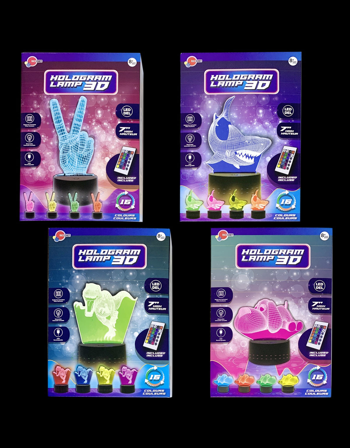 Lampe hologramme 3D de 7", 4 modèles à collectionner