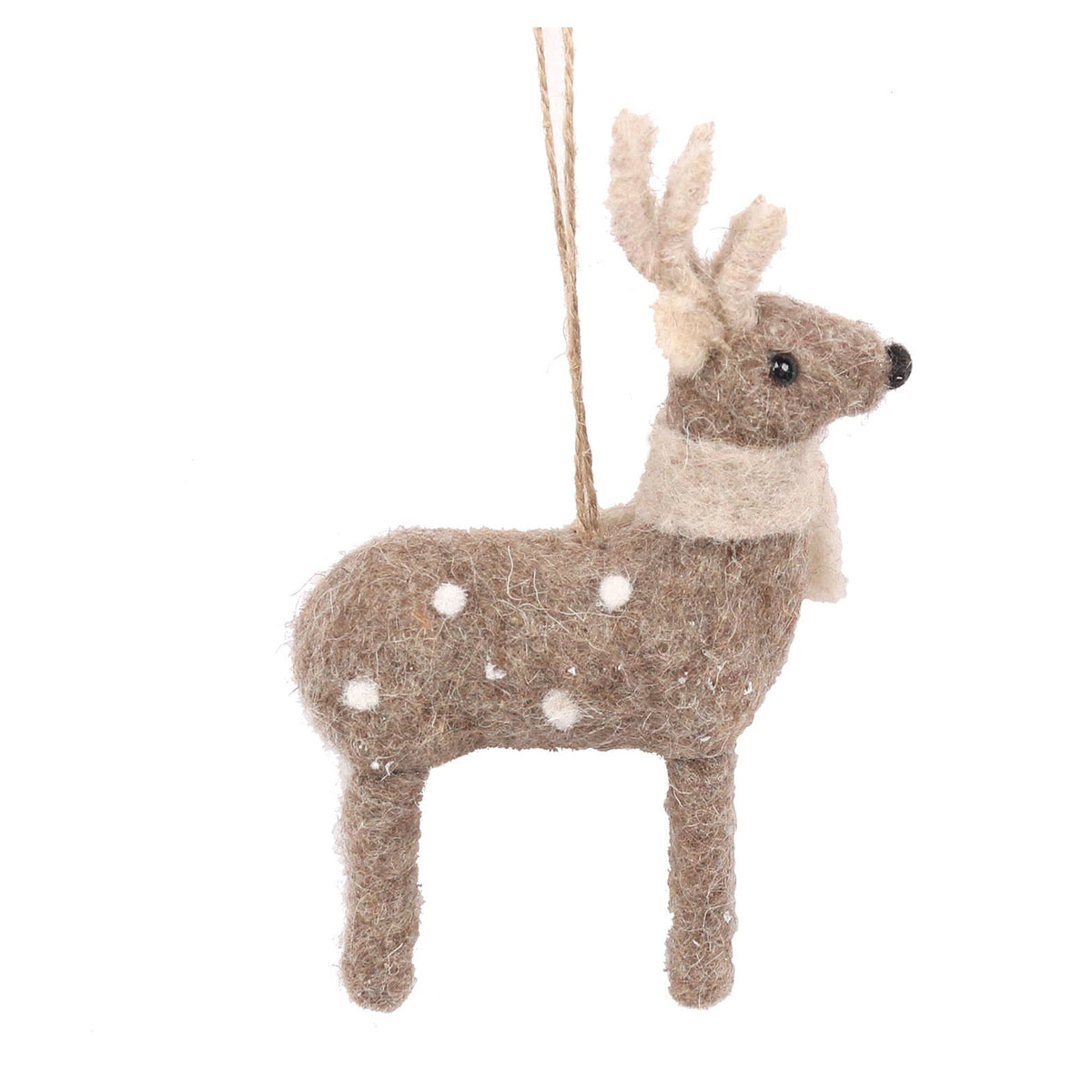 Ornement de renne en laine marron, 5,5"