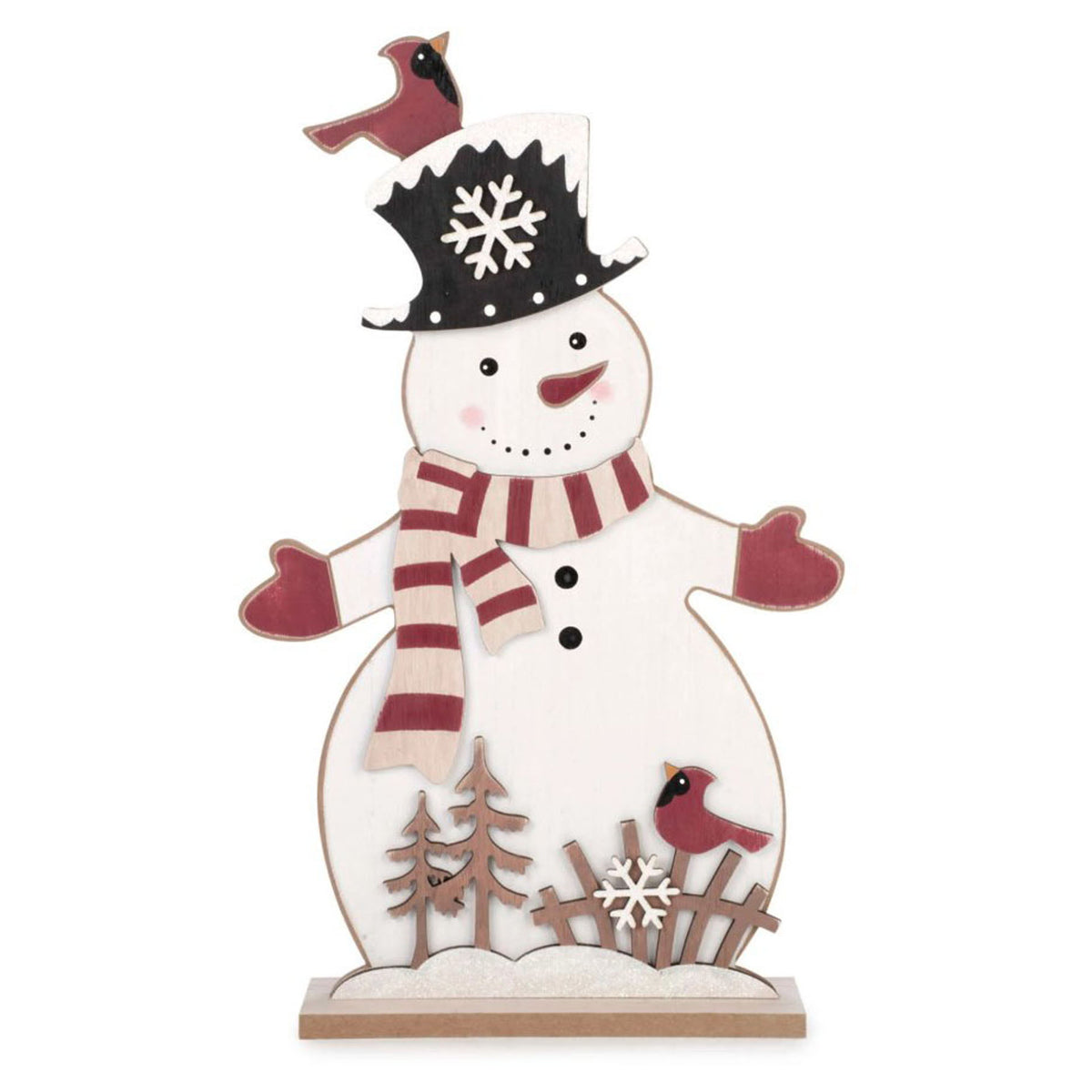 Décoration de bonhomme de neige en bois avec cardinaux, 12" x 2,5" x 19"