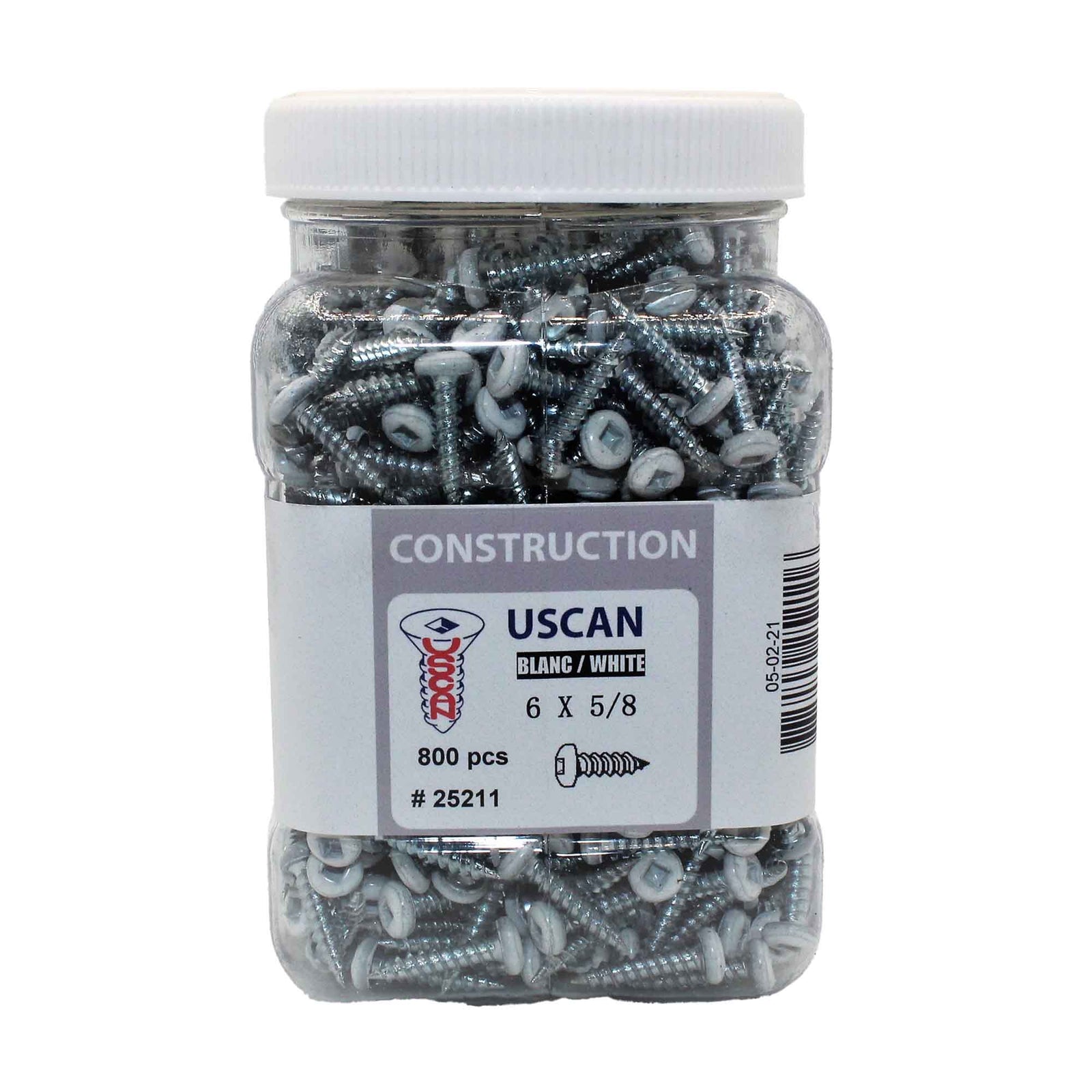 Vis pour soffite à tête de couleur blanche, #6 x 5/8" (pot de 800 unités)