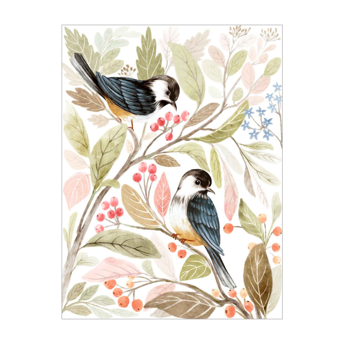 Canevas avec illustration de 2 oiseaux sur branches, 21" x 27"