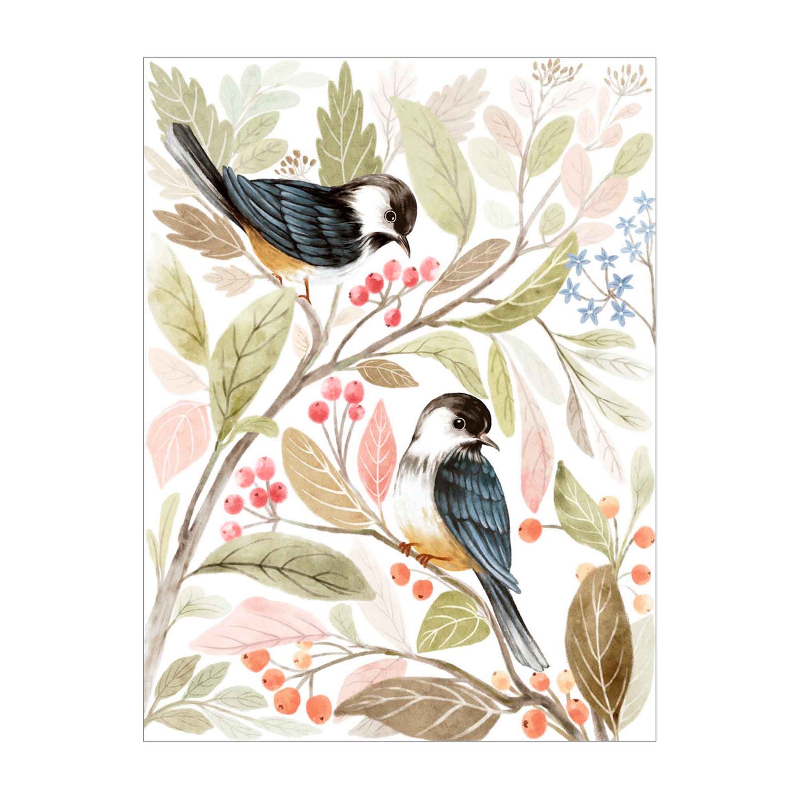 Canevas avec illustration de 2 oiseaux sur branches, 21" x 27"