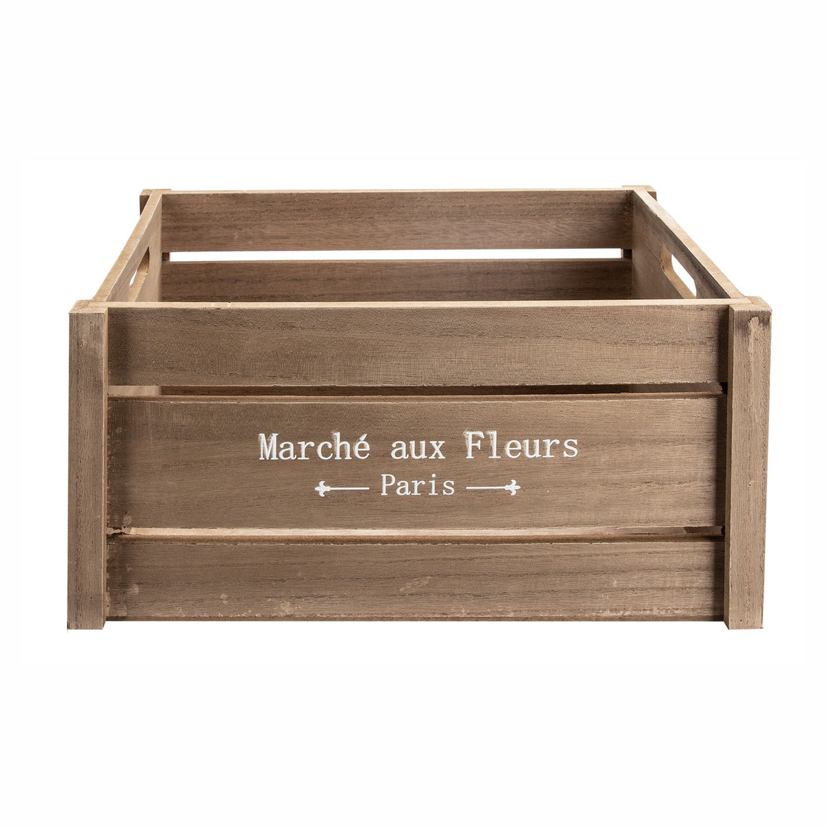 Caisse de rangement d'aspect bois naturel avec inscription ''Marché aux Fleurs -Paris-'', petit
