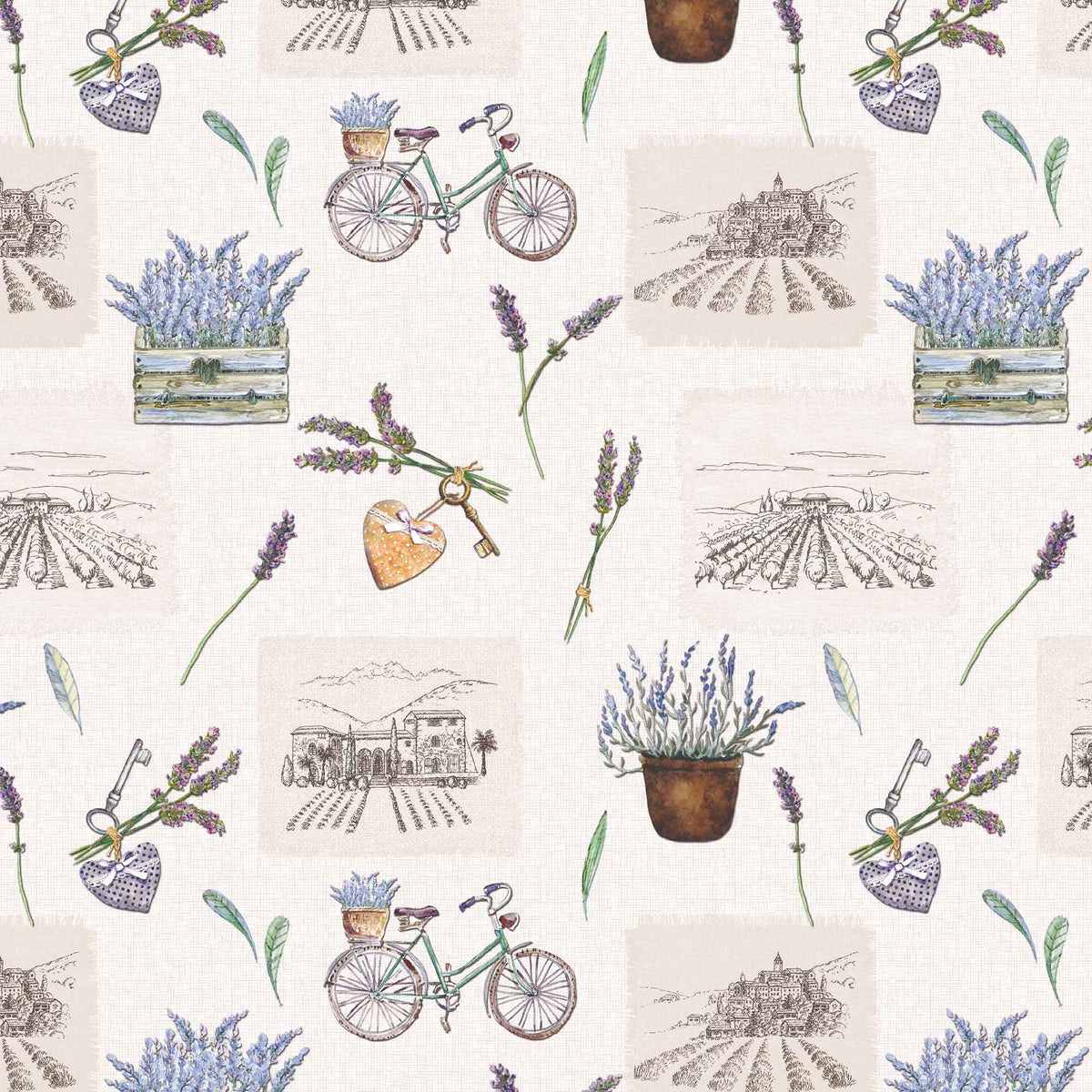 Revêtement de table avec motifs de lavande, 55'' x 65' (vendu au pied linéaire)