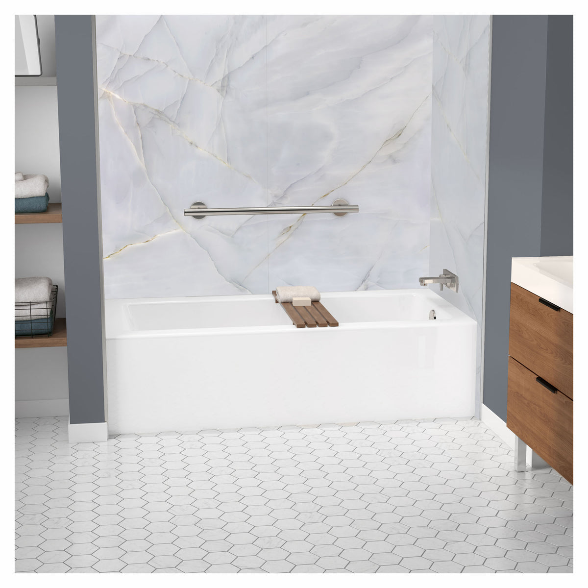 Baignoire rectangulaire à encastrer avec jupe basse AFR et drain à droite, 60'' x 30'' x 17''