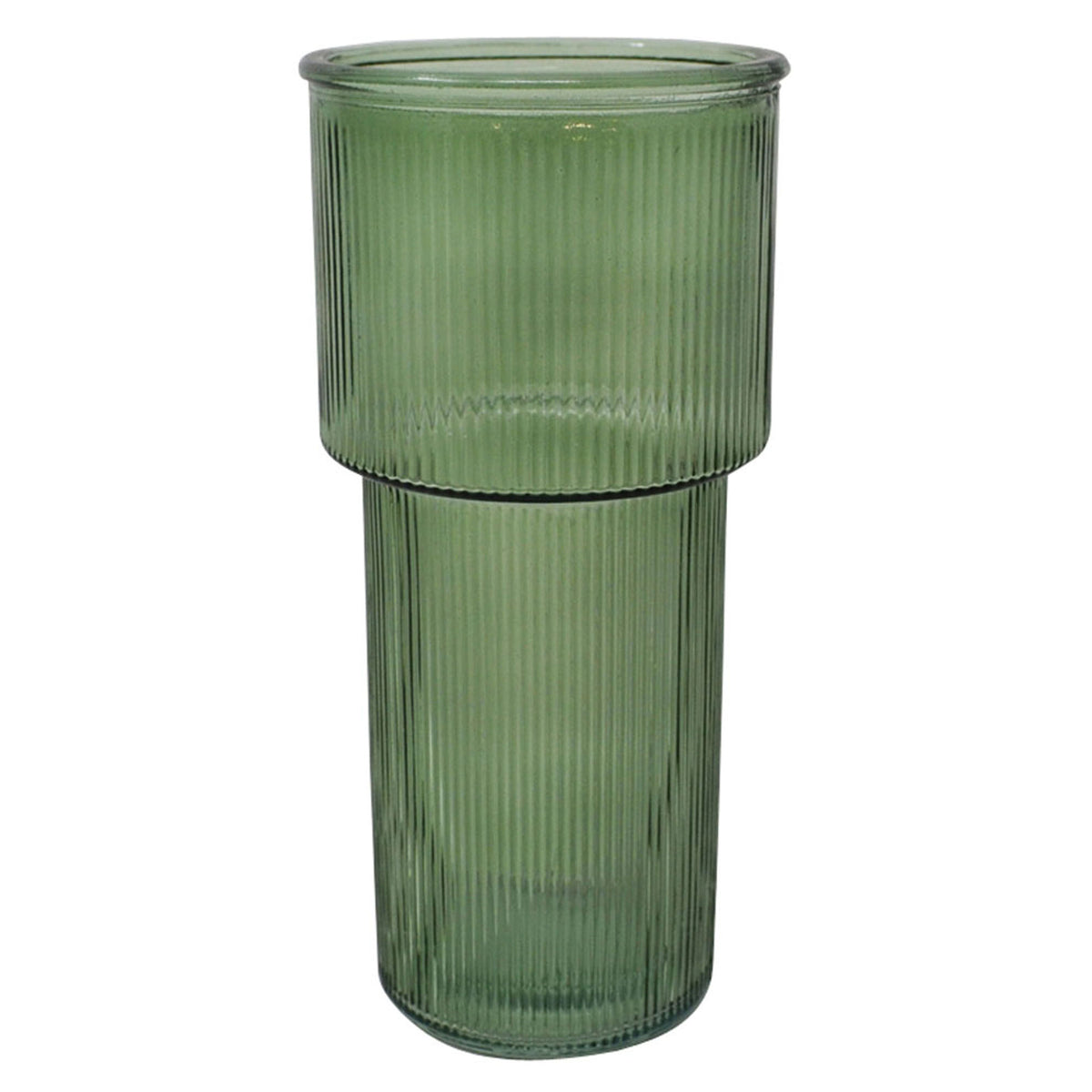 Vase en verre strié de couleur vert, 9''