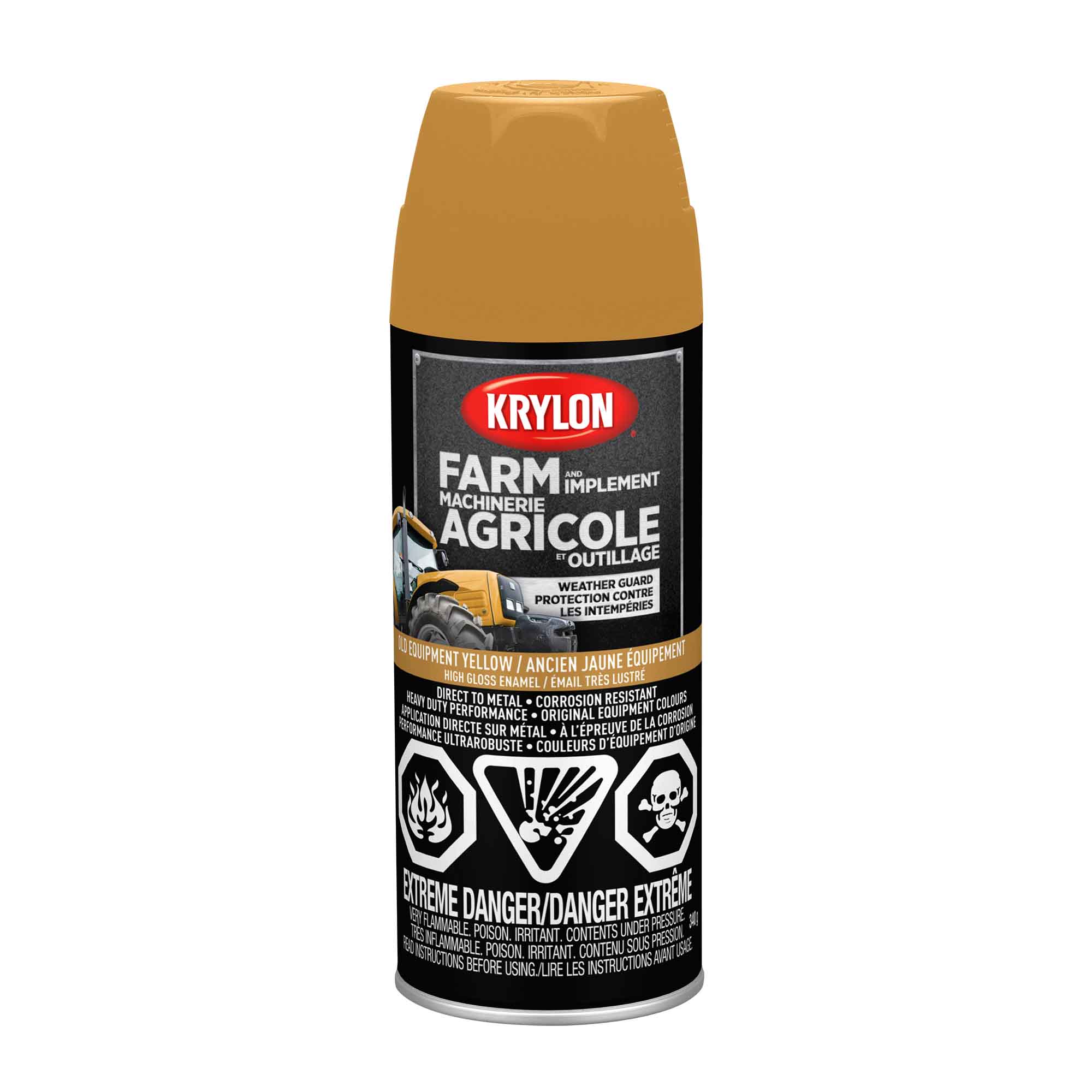 Krylon AGRICOLE  et OUTILLAGE aérosol émail très lustré ancien jaune équipement, 340 G