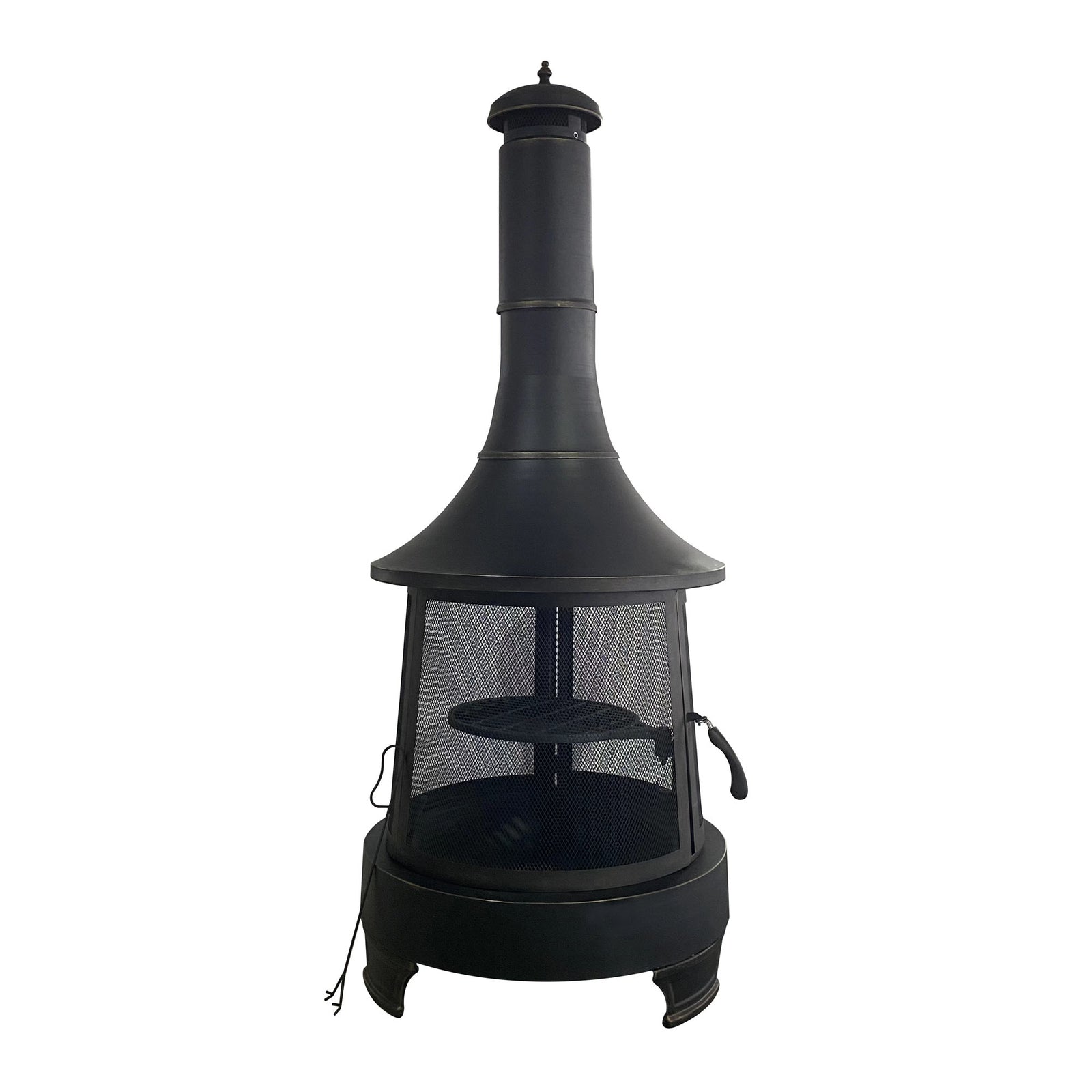 Foyer d'extérieur rond avec cheminée et grille de cuisson, 29,5'' x 70,8''