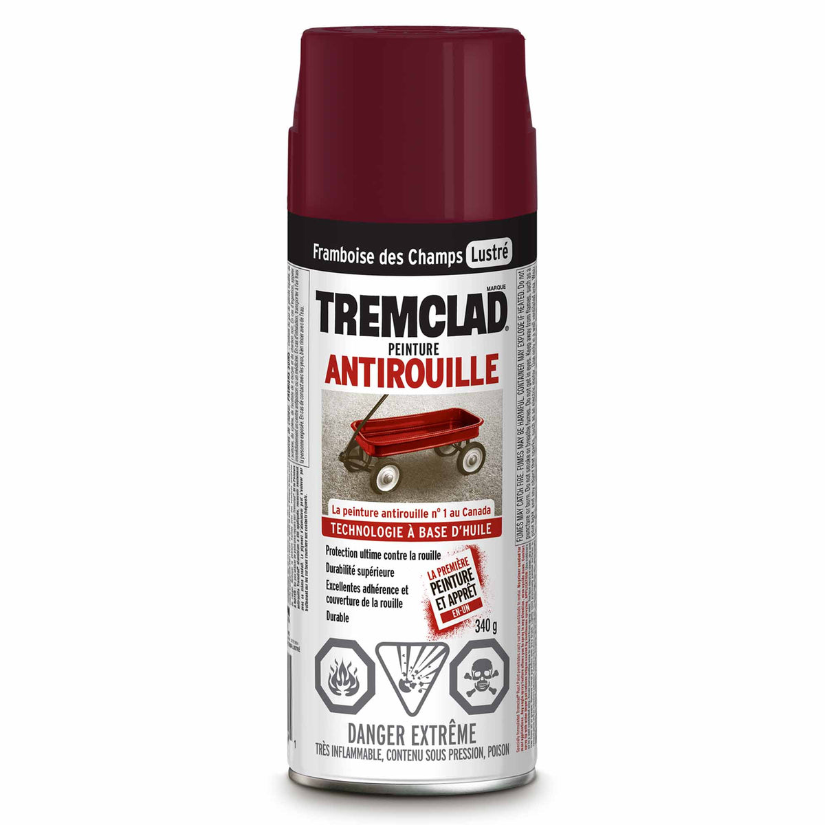 Tremclad peinture aérosol antirouille à base d&#39;huile framboise des champs lustré, 340 g