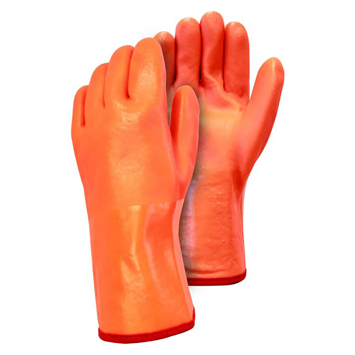 Gants de sécurité orange à manches longues enduits de PVC et doublés en polar, taille unique