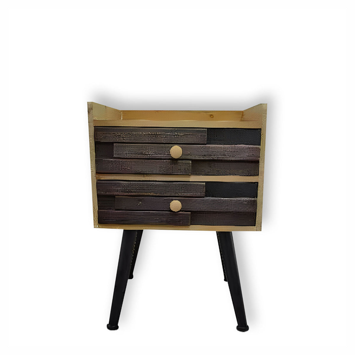 Table de chevet à 2 tiroirs en bois foncé et naturel, 16" x 15" x 22"