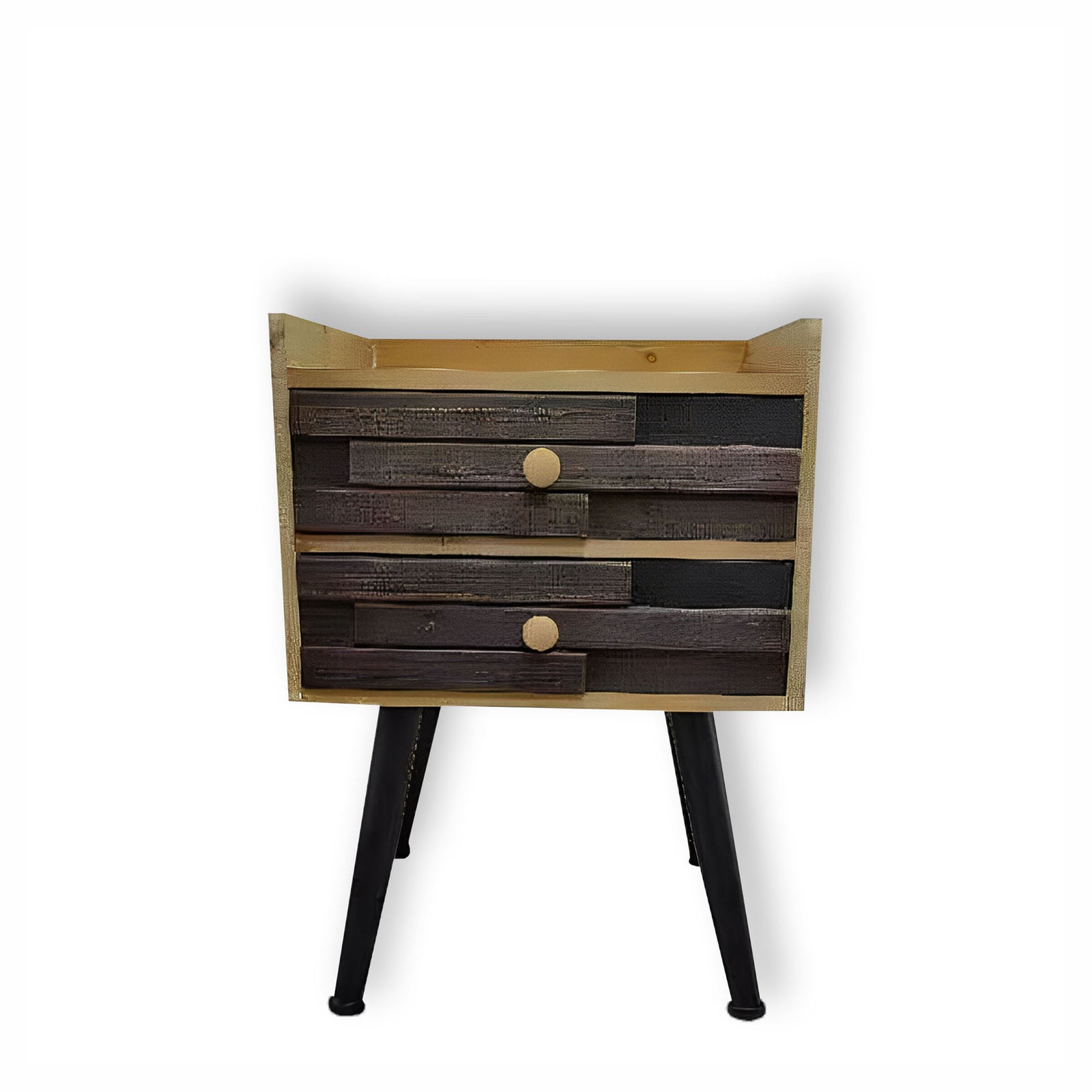 Table de chevet à 2 tiroirs en bois foncé et naturel, 16" x 15" x 22"