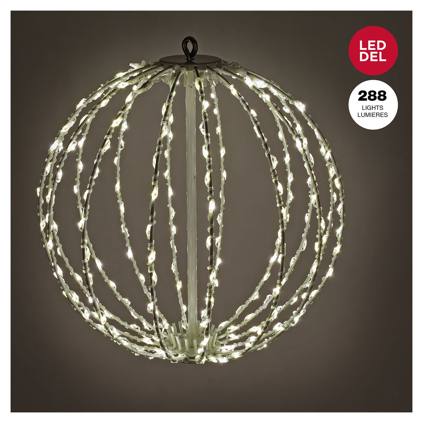 Boule lumineuse métallique pliable avec 288 lumières à DEL blanc chaud, 11,81" (30 cm)