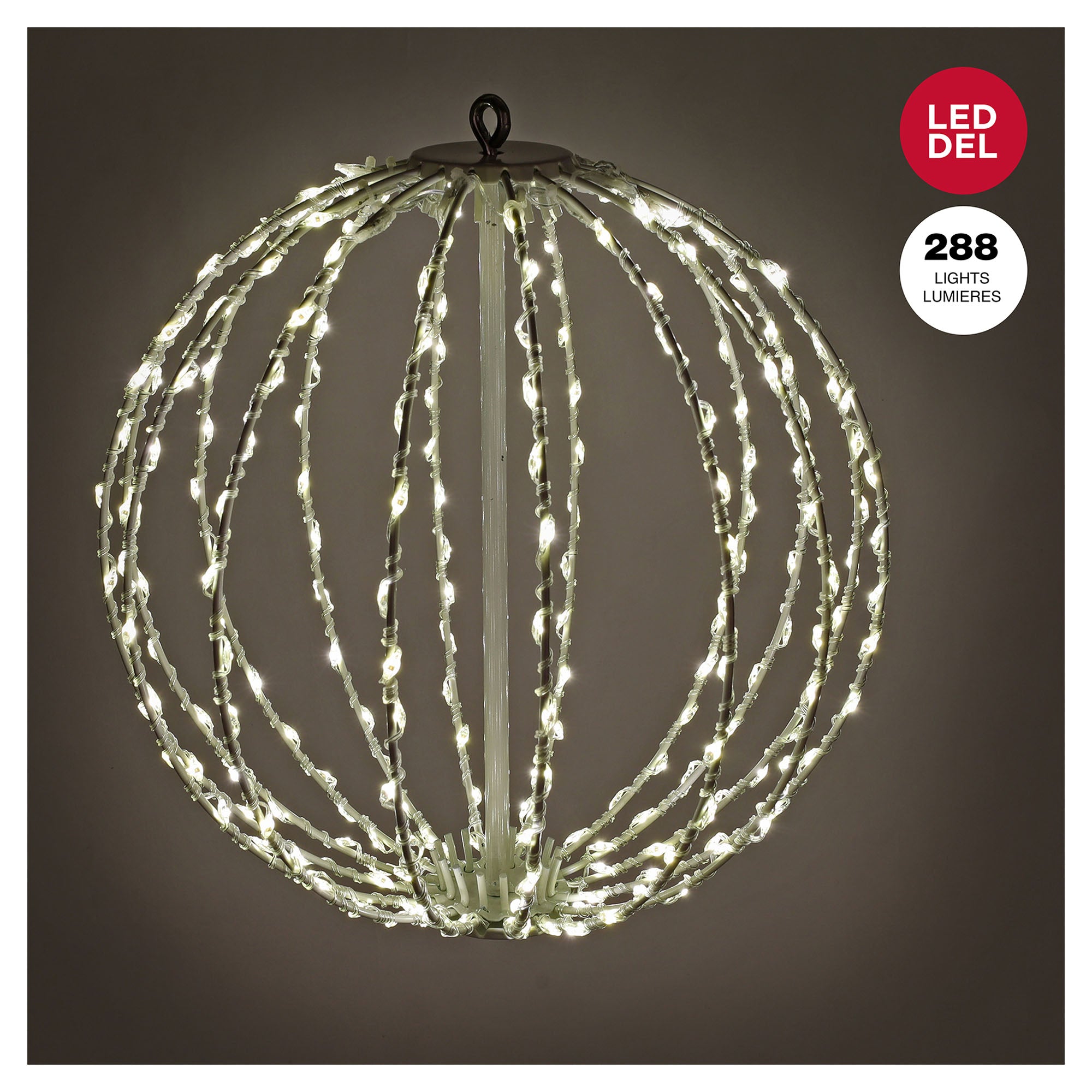 Boule lumineuse métallique pliable avec 288 lumières à DEL blanc chaud, 11,81" (30 cm)