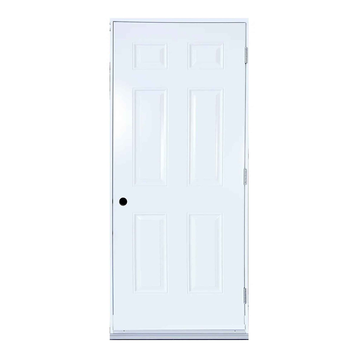 Porte d&#39;acier pour cabanon avec cadrage de 36&quot; x 1-1/4&quot; x 4-5/8&quot;, ouverture à droite vers l’extérieur (blanc)