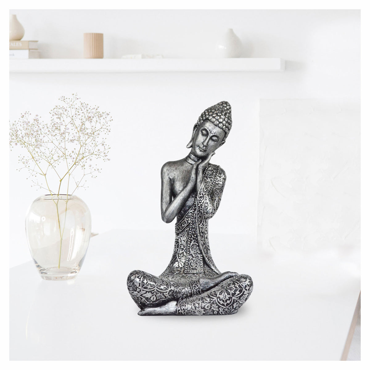 Statue de Bouddha thaïlandais avec tête penchant à gauche, 5'' x 4'' x 9''