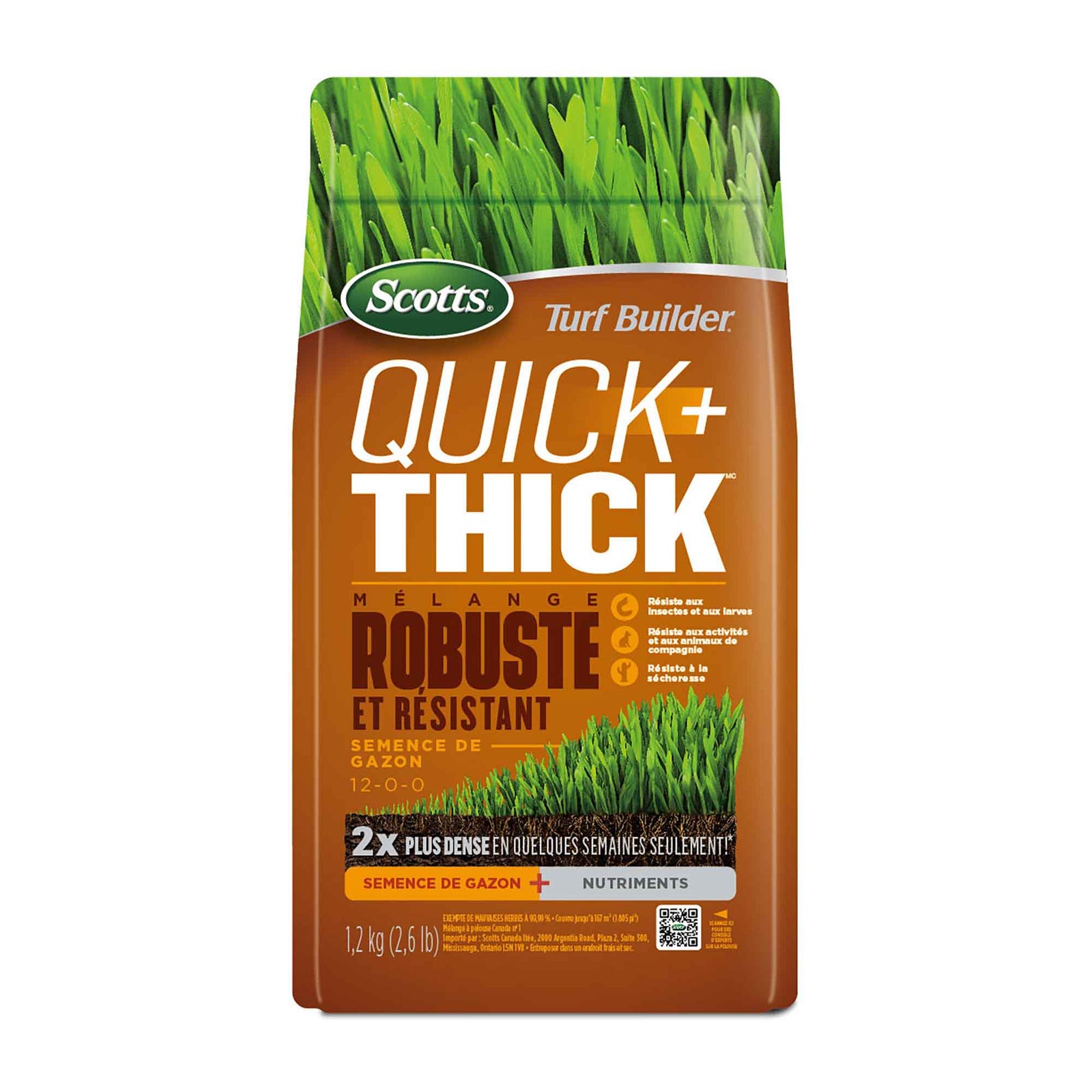 Semence de gazon Quick + Thick Turf Builder mélange robuste et résistant, 1,2 kg