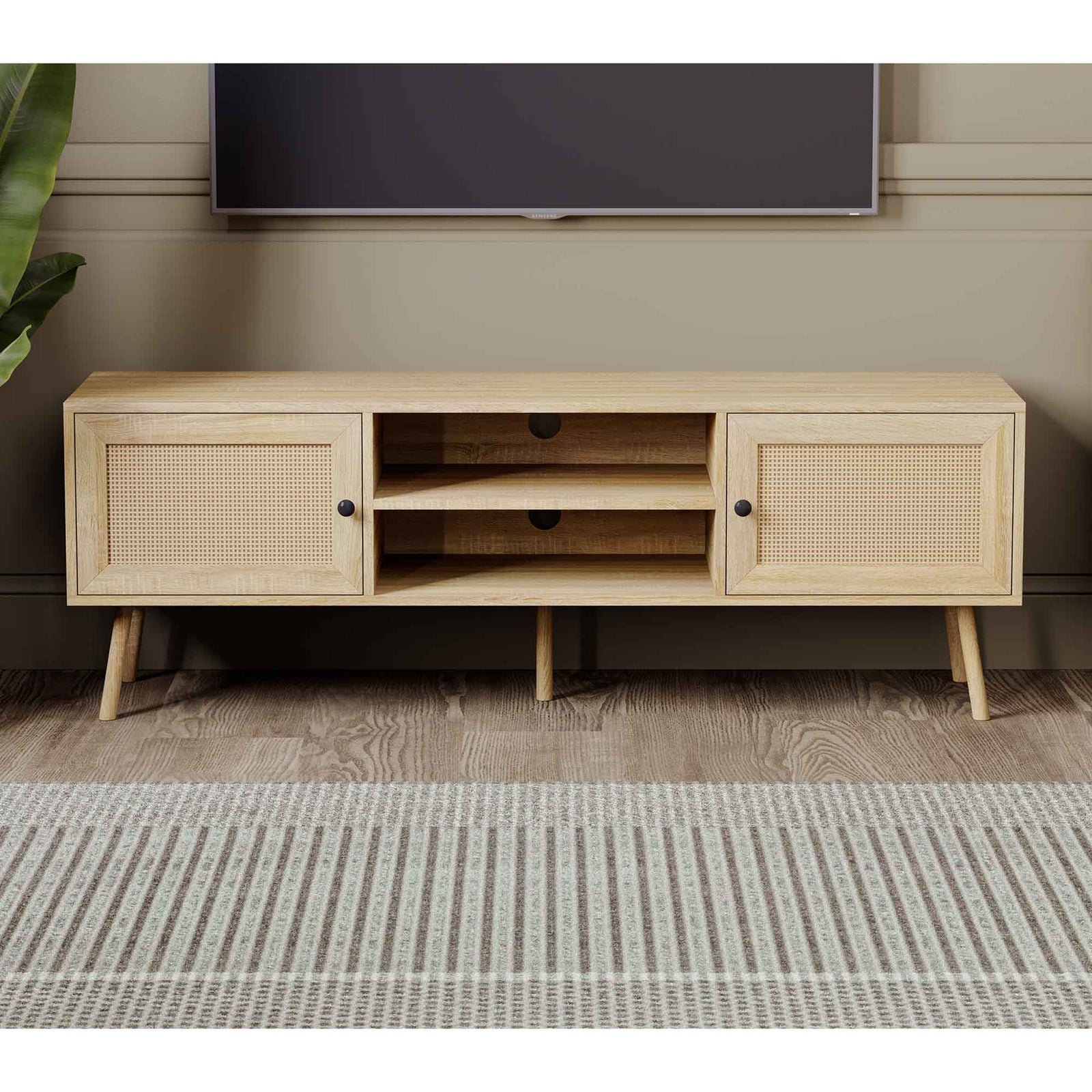 Meuble TV d'aspect bois naturel, 55'' x 16'' x 19''