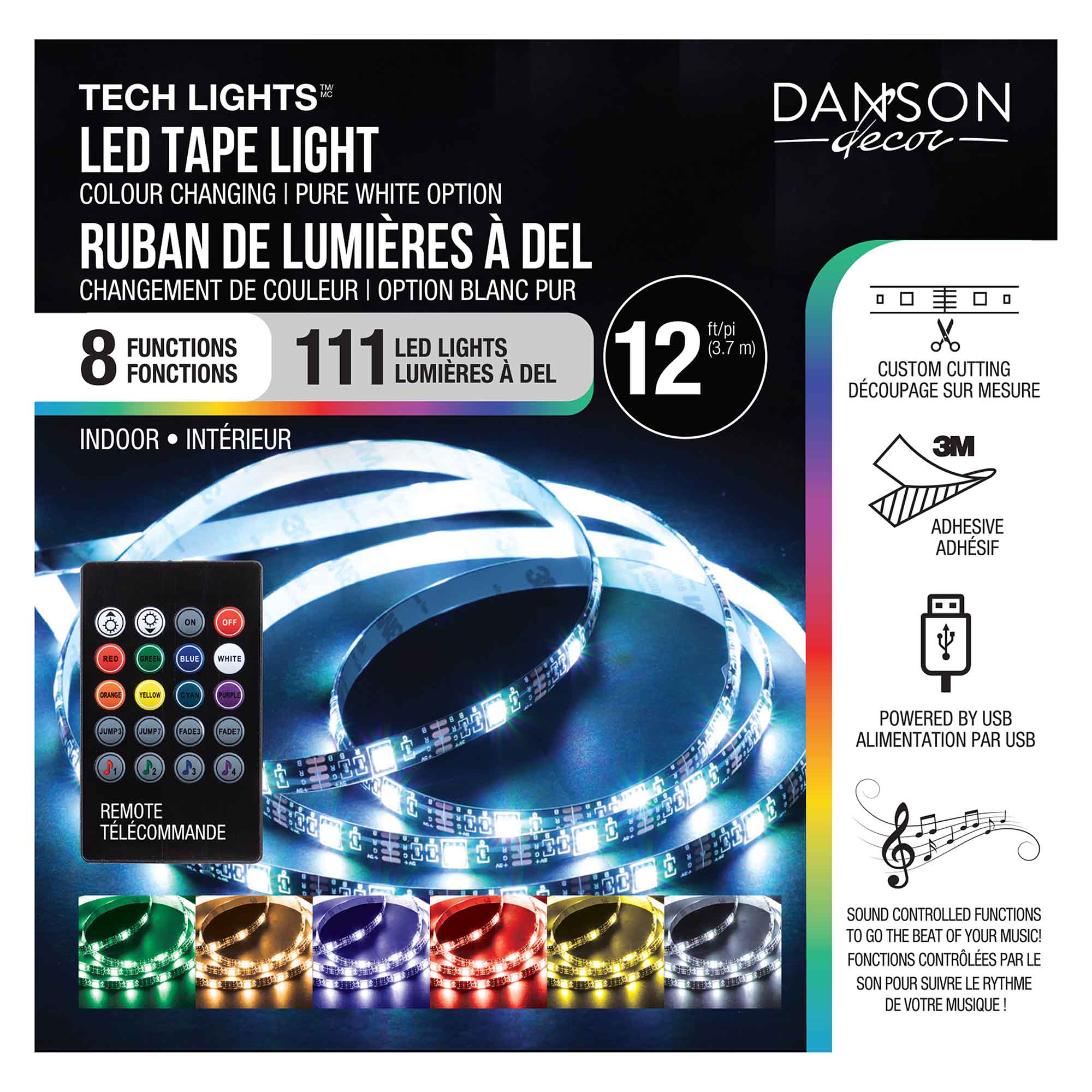 Ruban de 111 lumières DEL à 8 fonctions de 12' (3,7 m), multicolore