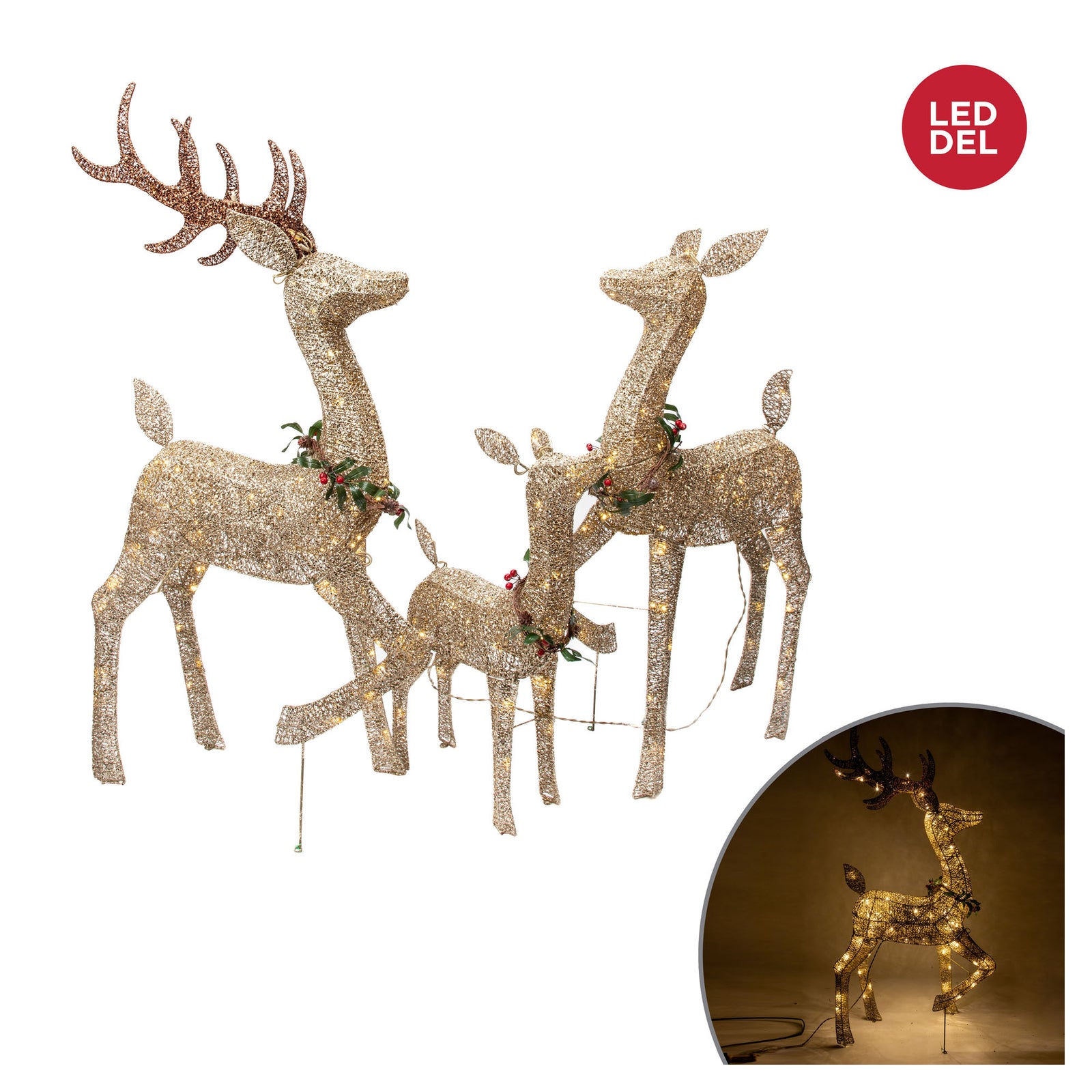 Ensemble de 3 rennes brillants avec 210 lumières DEL, blanc chaud