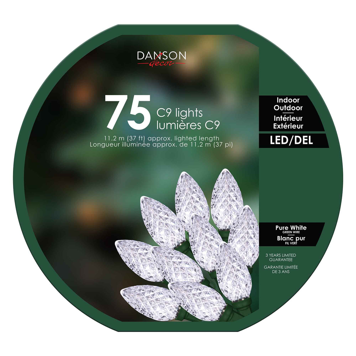 Guirlande de 75 lumières C5 DEL de 37' (11,28 m), blanc pur