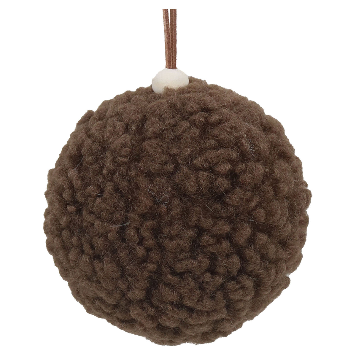Ornement de balle en laine marron foncé avec une perle blanche, 3-1/2"