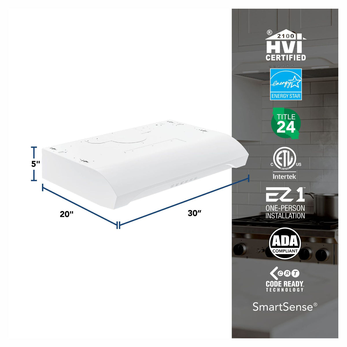 Hotte de cuisine sous-armoire Alta de 30" avec puissance maximale de 490 pi³ / min, blanc