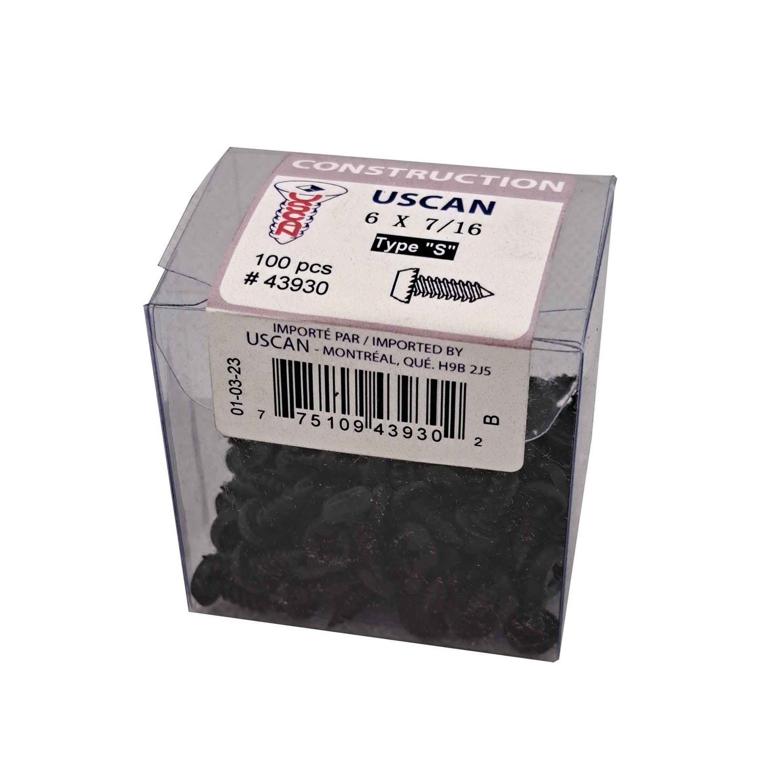 Vis à charpente métallique de type "S" noire, #6 x 7/16" (100 unités)