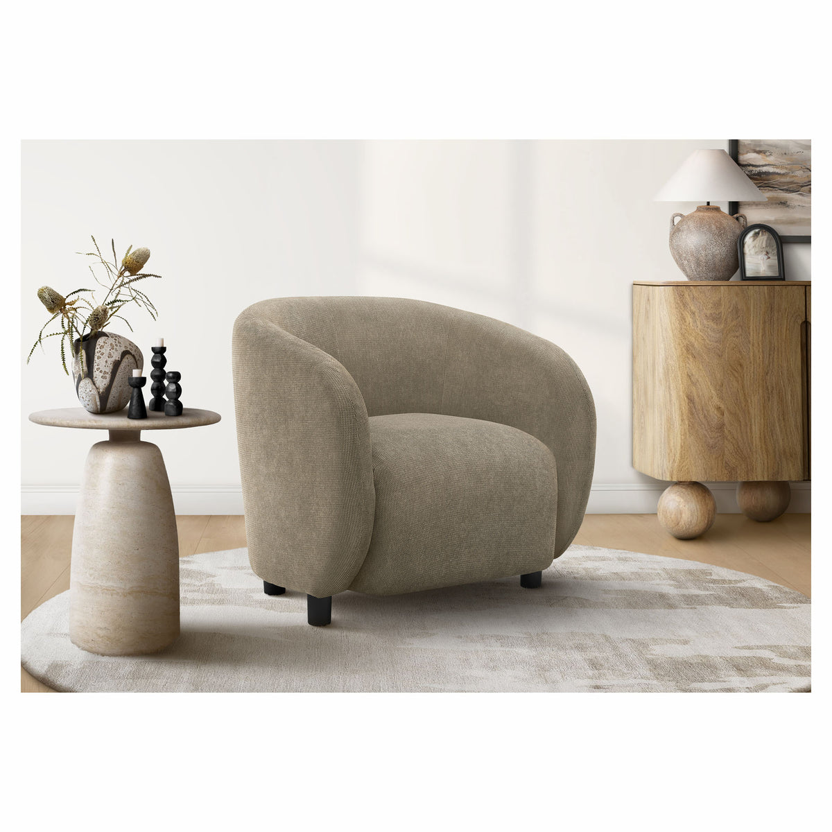 Fauteuil d’appoint arrondi, taupe