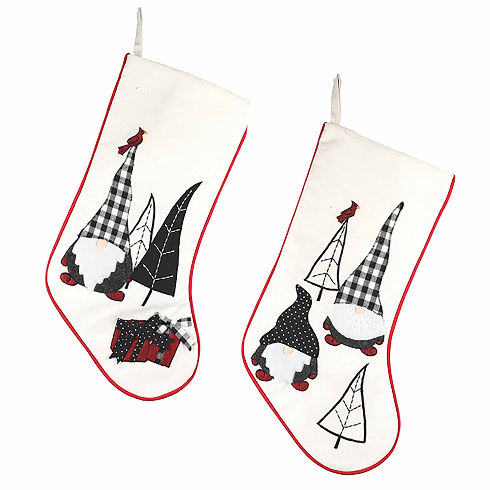 Bas de Noël en tissu blanc avec contour rouge, choix entre 2 modèles