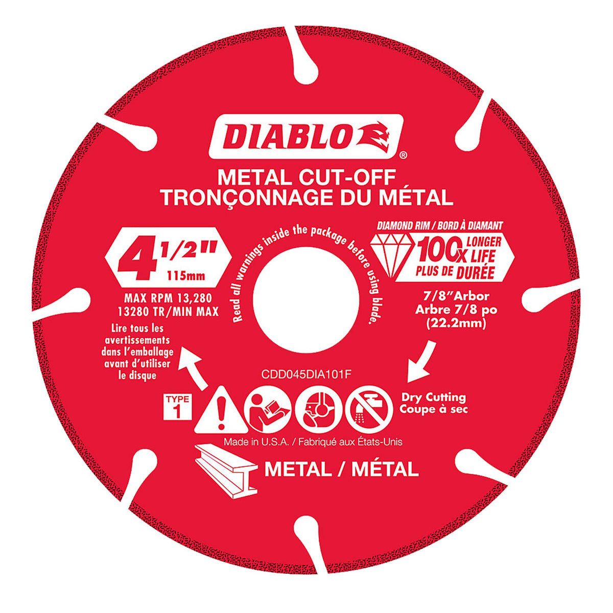 Disque de tronçonnage Diablo au diamant pour le métal de 4-1/2&quot;