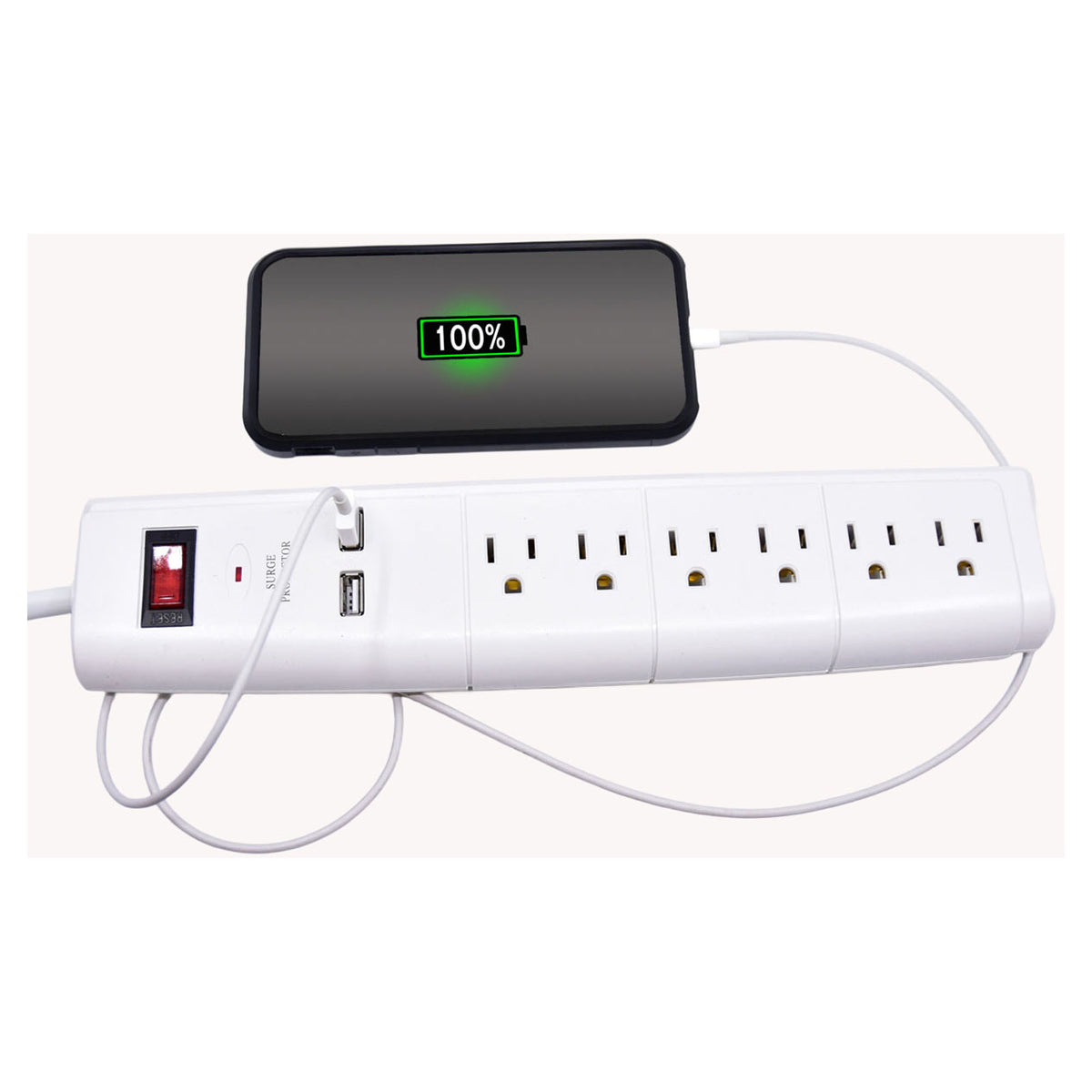 Barre multiprise parafoudre à 6 prises avec prises USB, 6' (blanc)