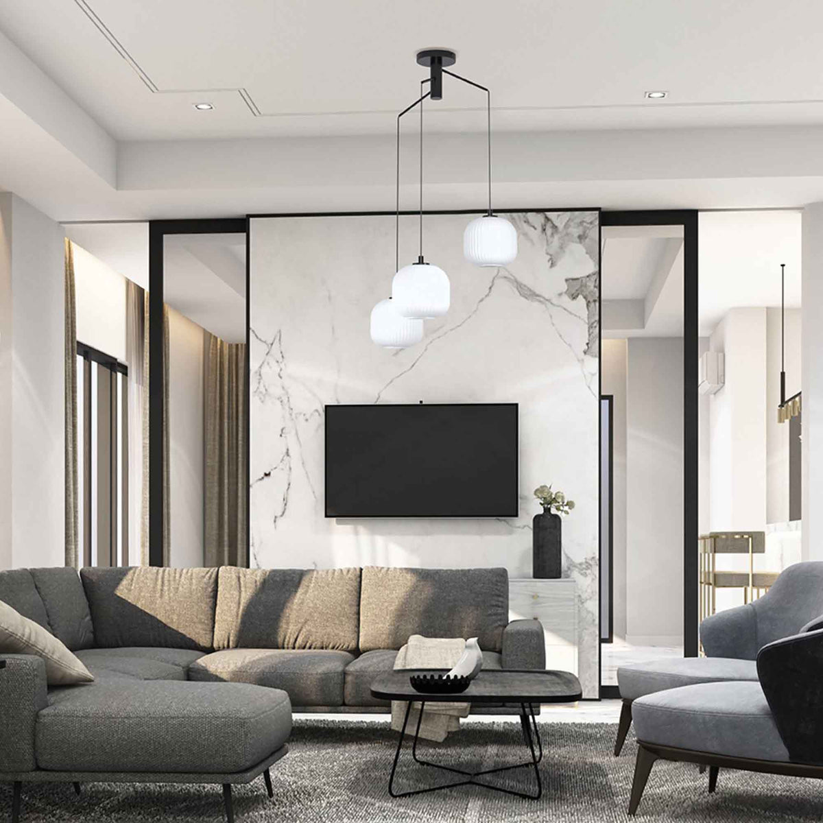 Luminaire suspendu Mantunalle à 3 lumières, verre blanc