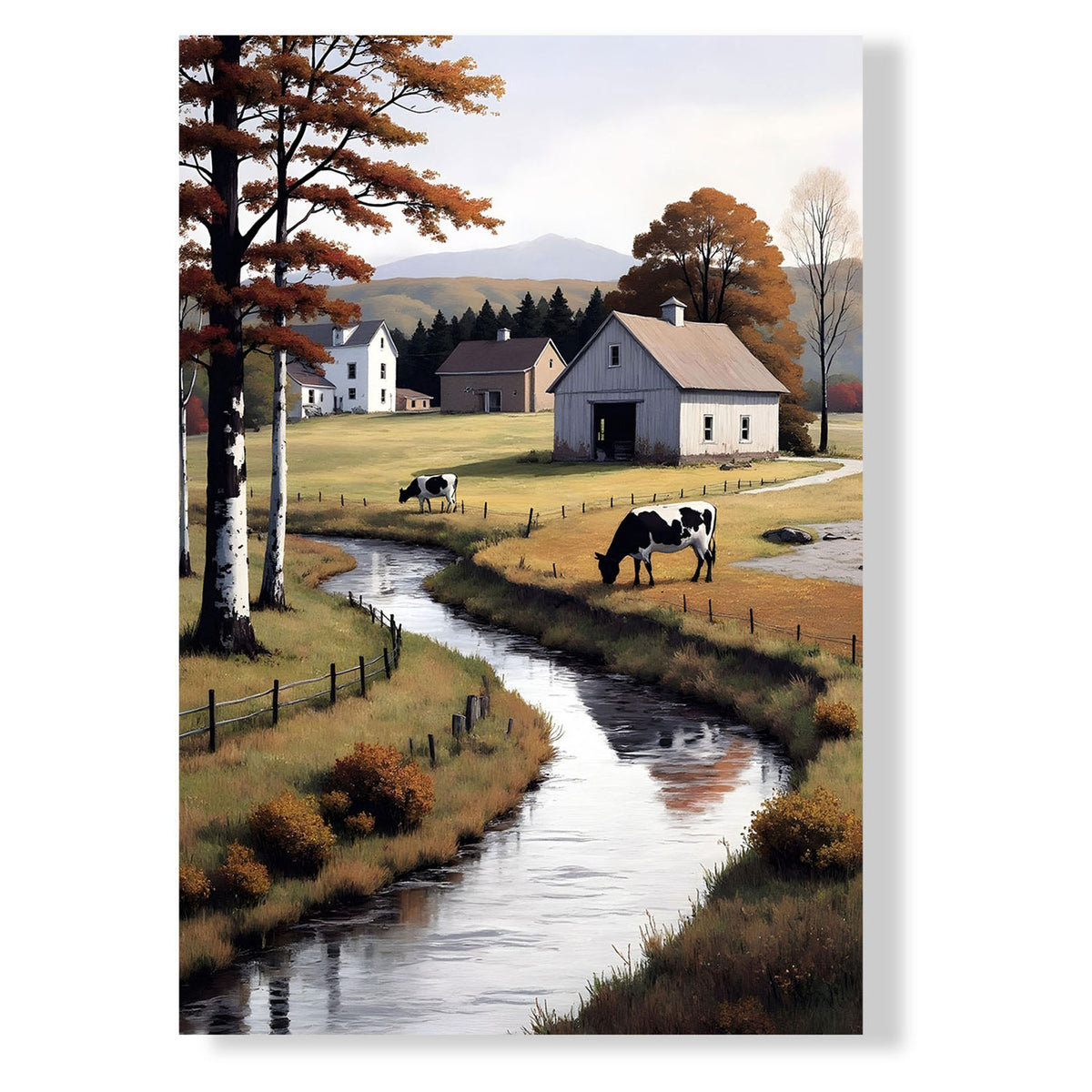 Canevas de vaches broutant près d’un ruisseau, 23-1/2" x 35-1/2"