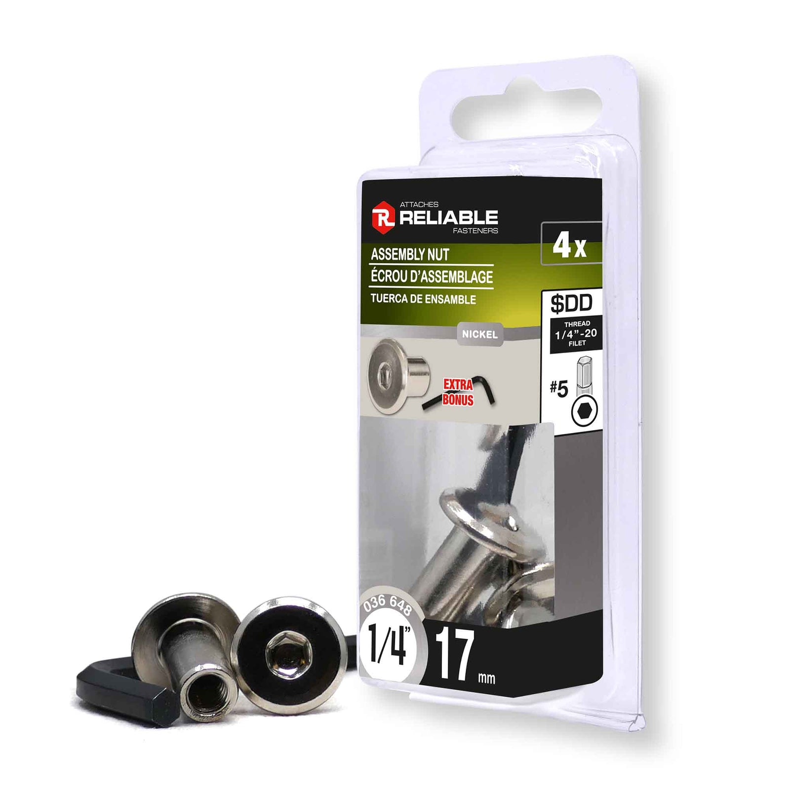 Écrou de Type JCN, 1/4'' x 17 mm (nickel)