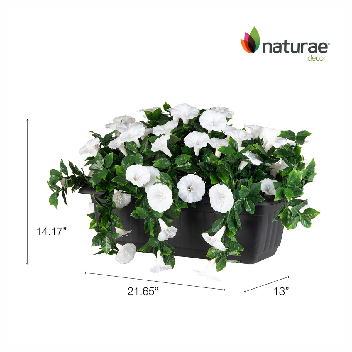 Balconnière de pétunia blanc retombant artificielle pour rampe, 21,65" x 13" x 14,17"