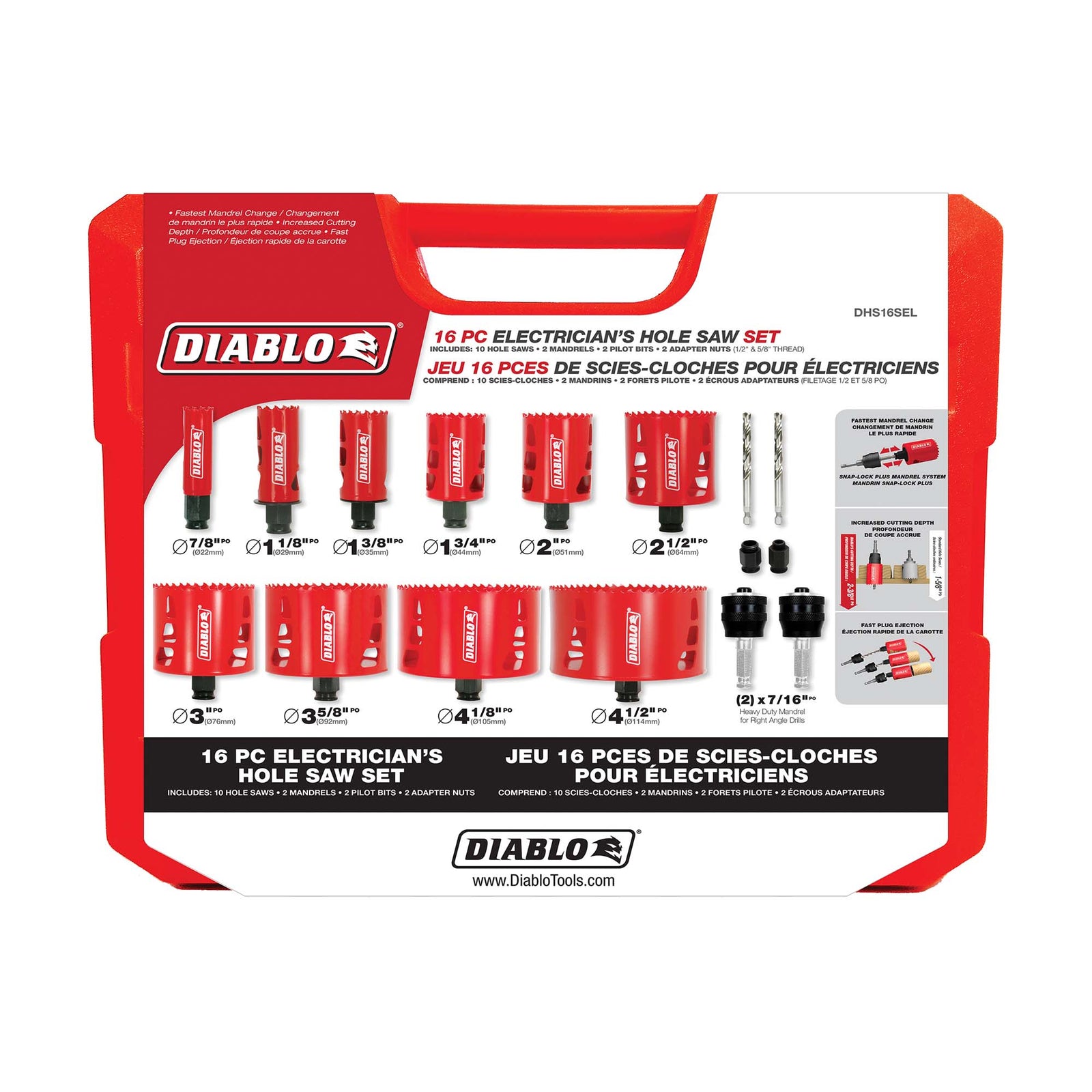 Jeu de scies-cloches Diablo pour électricien, 16 mcx