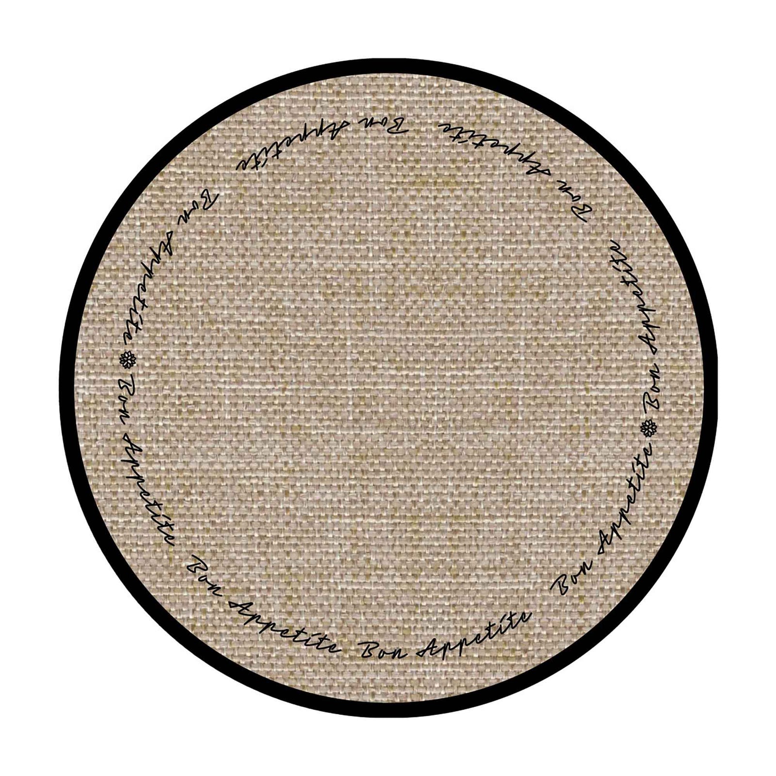 Napperon rond de 14,8'' de diamètre avec rebord et écriture "bon appétit" en noir