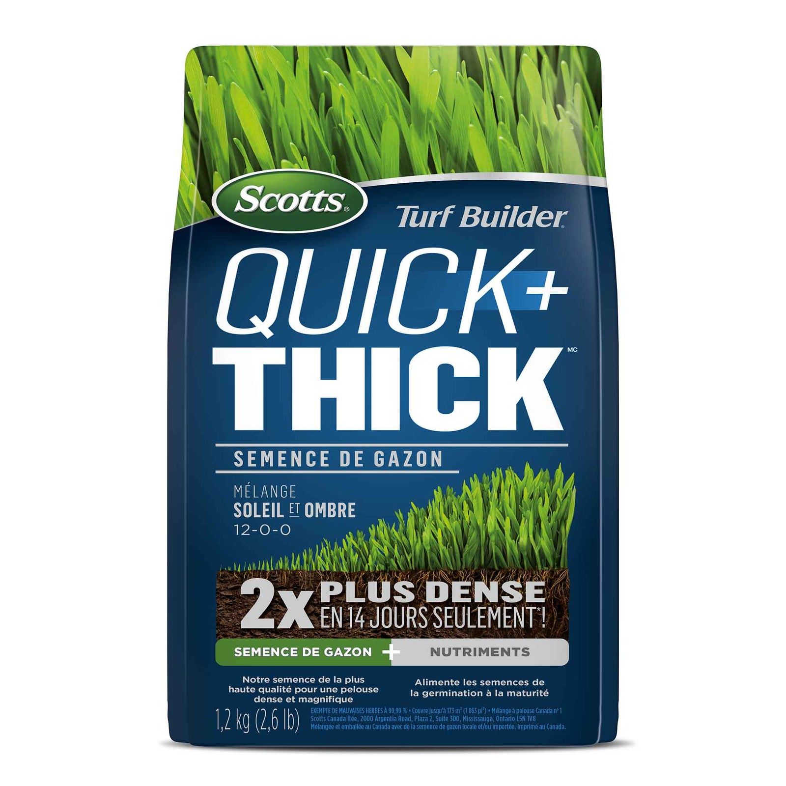 Semence de gazon Quick+ Thick mélange soleil et ombre 12-0-0, 1,2 kg