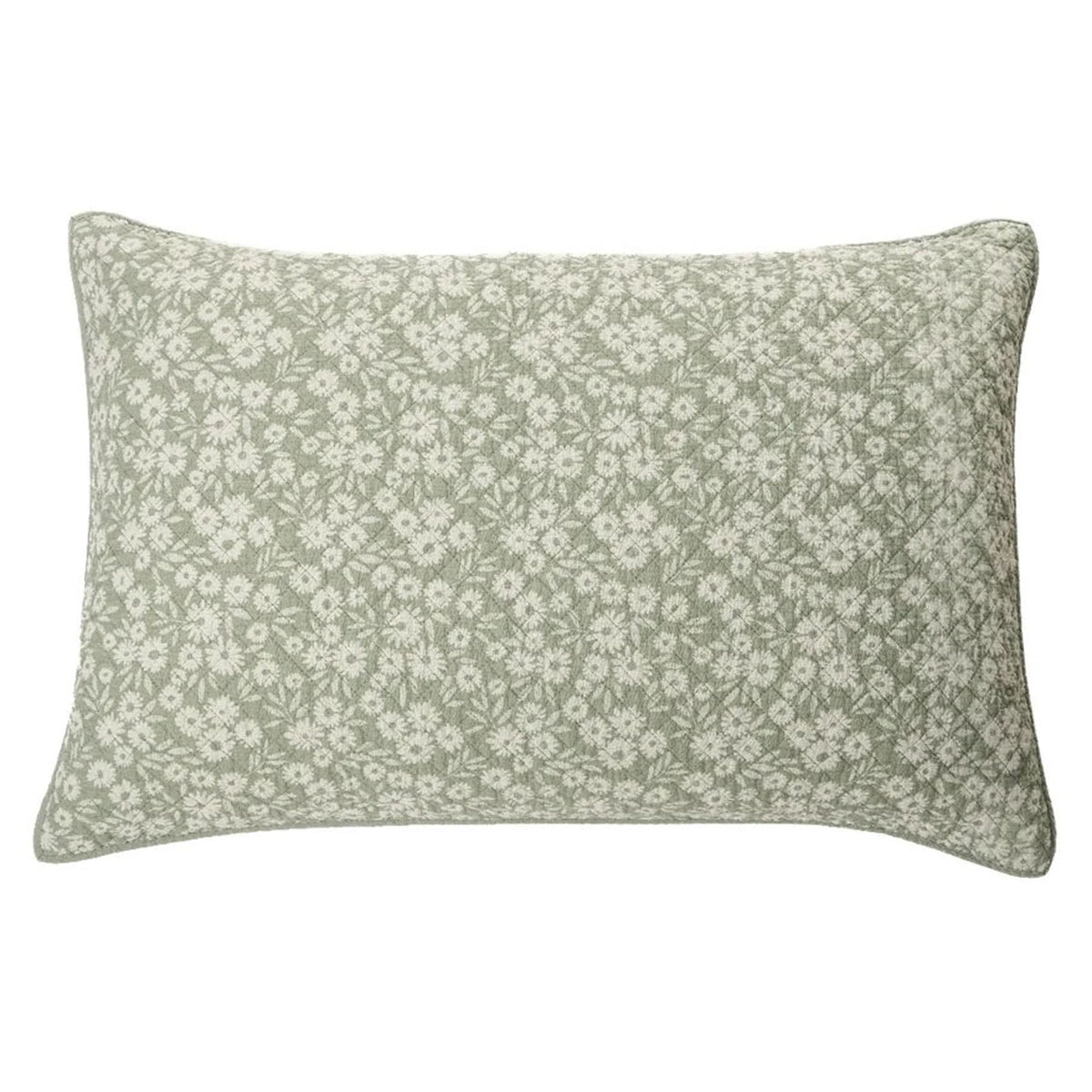 Cache-oreiller Maggie vert avec de petites fleurs blanches, Queen