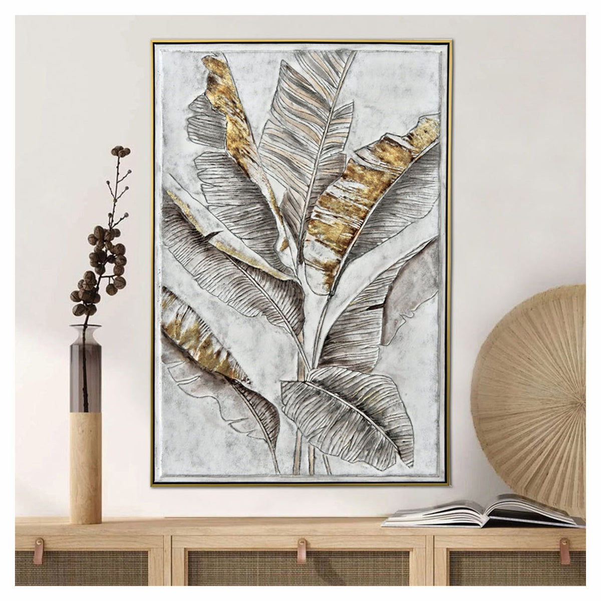 Canevas avec impression de feuilles à la peinture à l'huile, 31-1/2'' x 47-1/4''